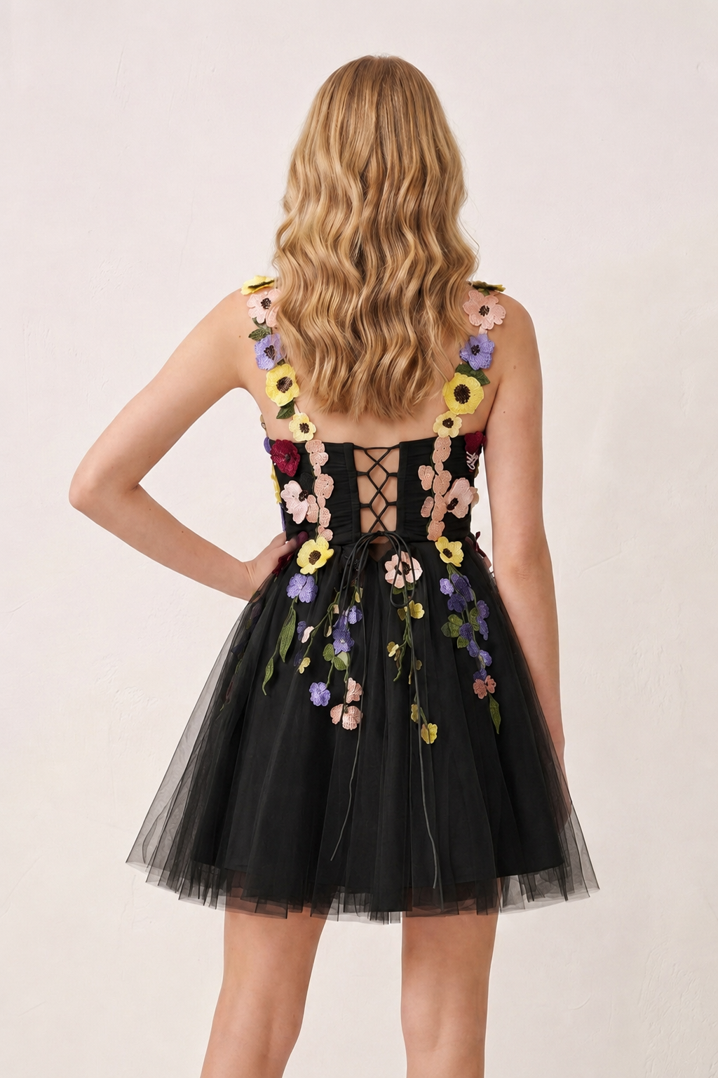 3D Flower Tulle Short Length Prom Dresses