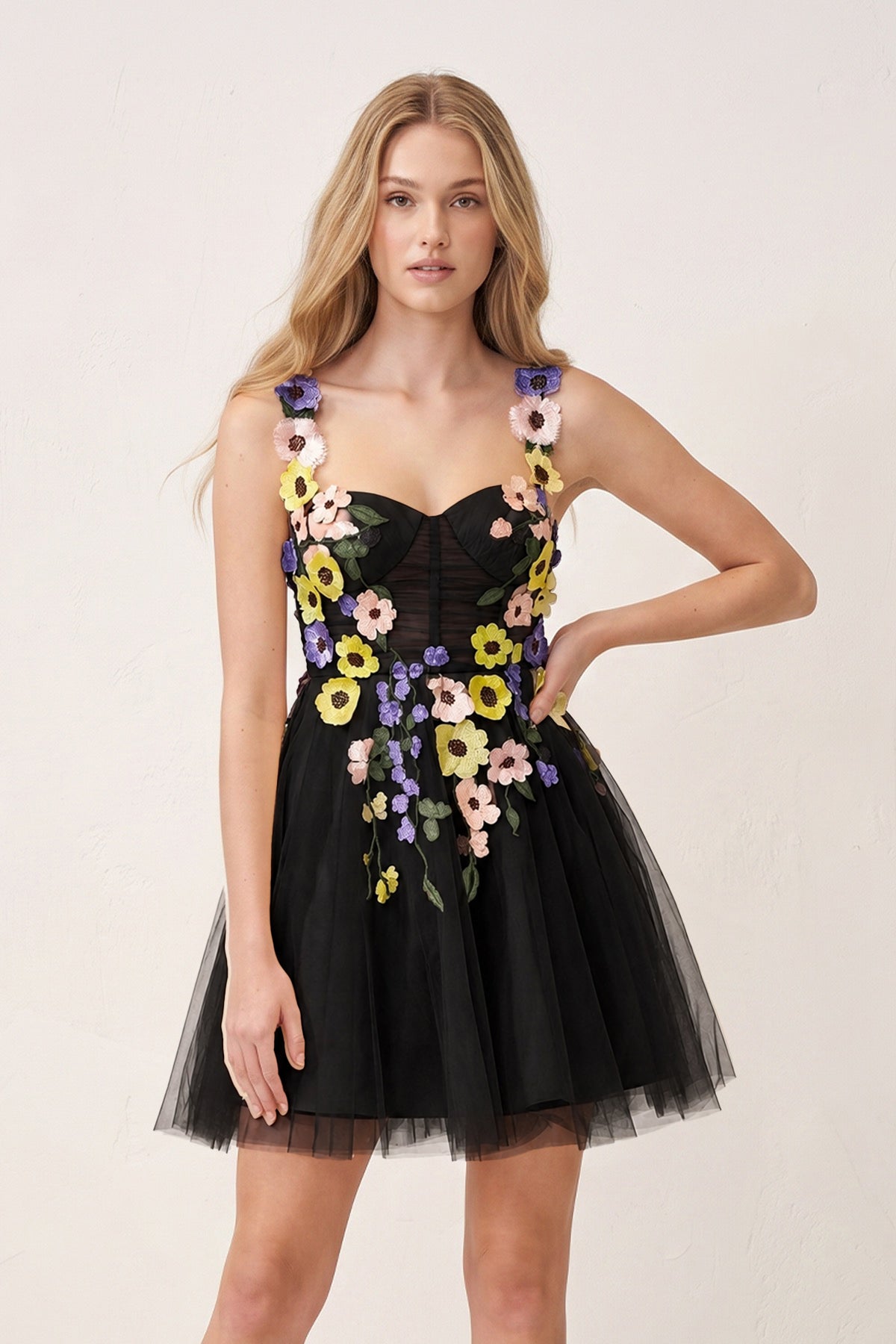 3D Flower Tulle Short Length Prom Dresses