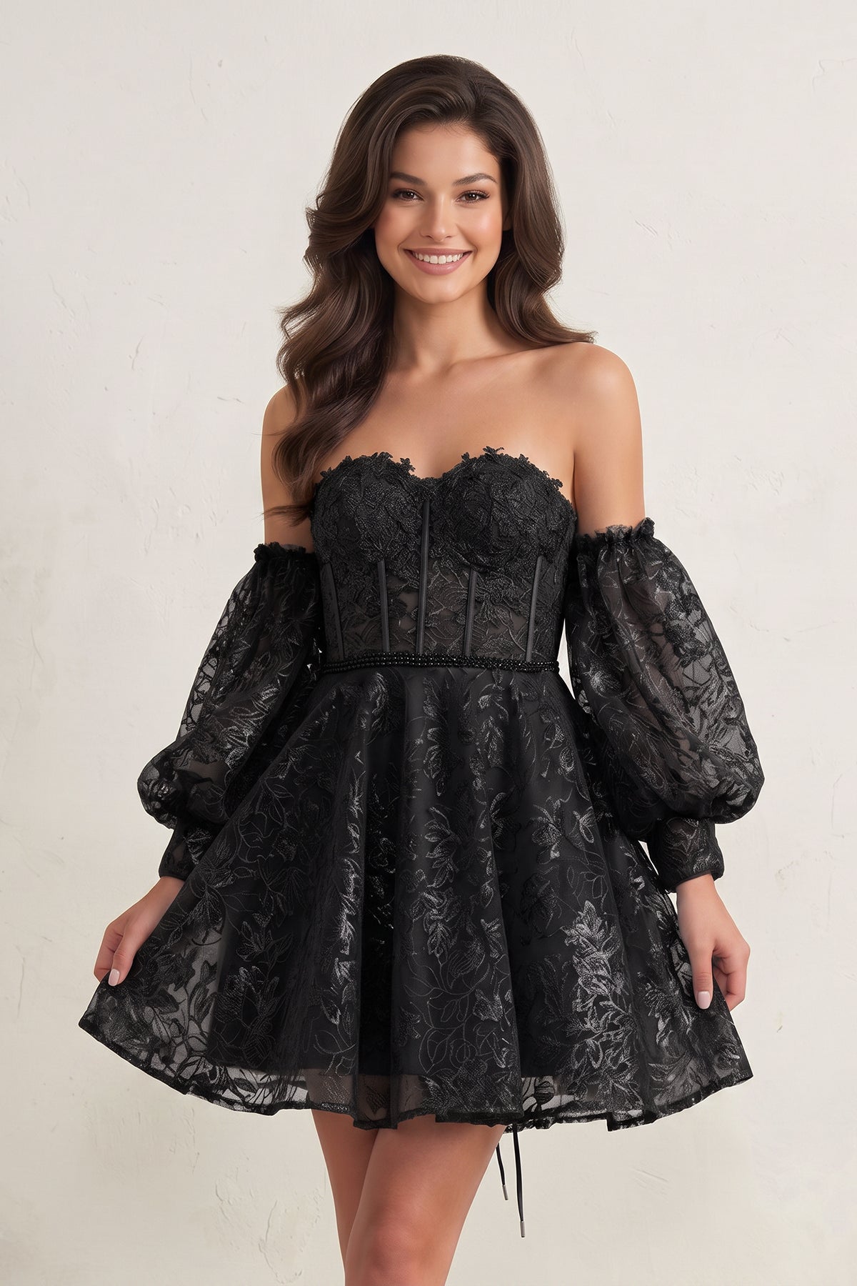 A Line Sweetheart Corset Homecoming Dress with Sleeves