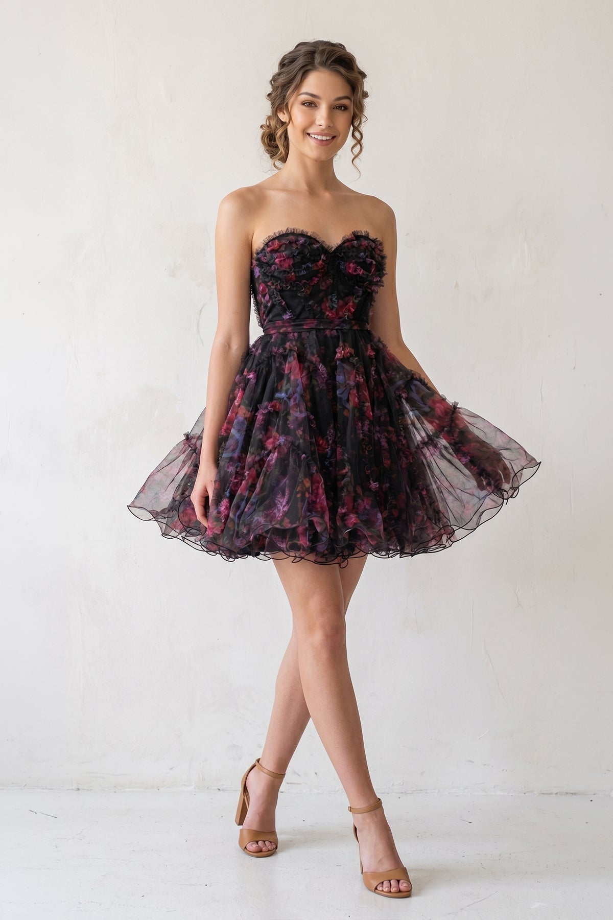 A Line Sweetheart Floral Homecoming Dress
