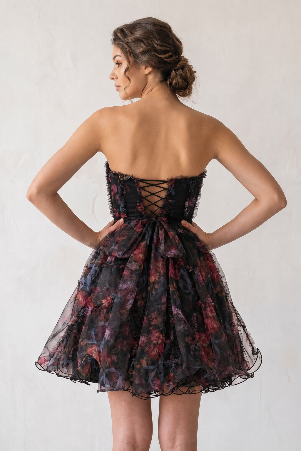A Line Sweetheart Floral Homecoming Dress