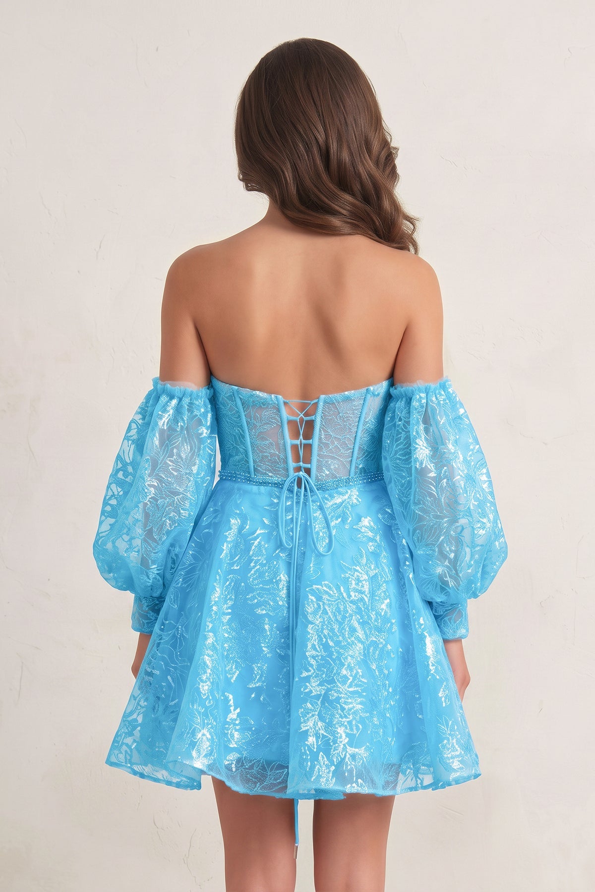 A Line Sweetheart Corset Homecoming Dress with Sleeves