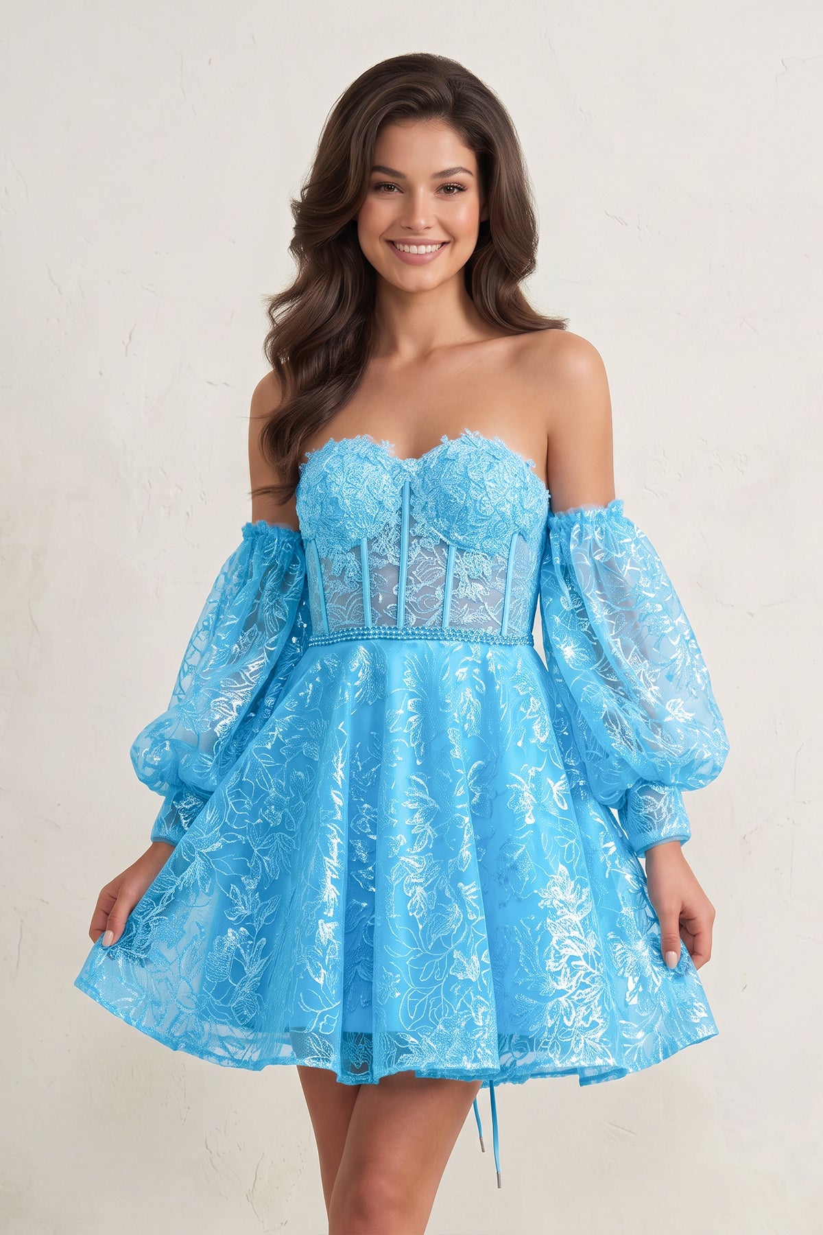 A Line Sweetheart Corset Homecoming Dress with Sleeves