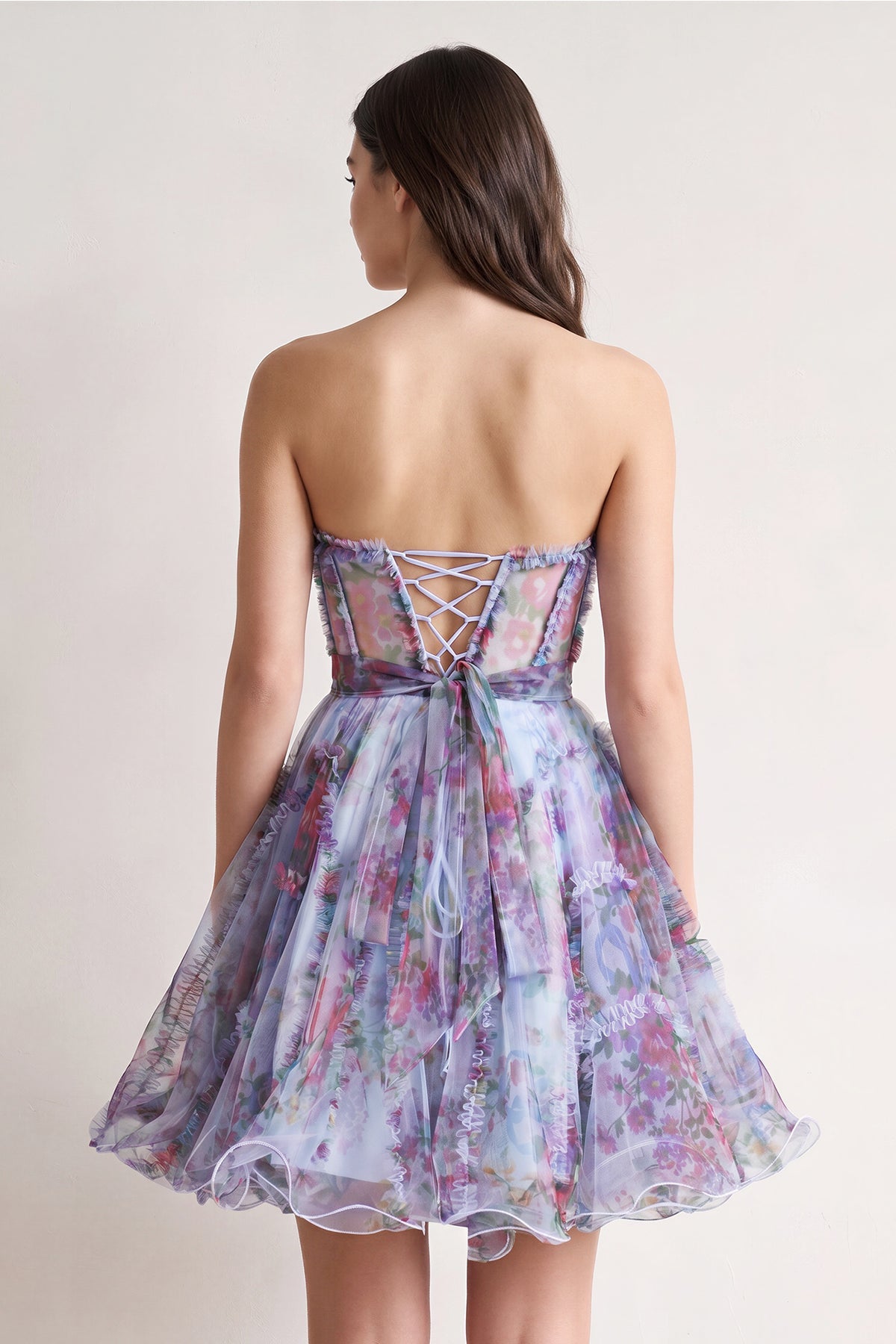 A Line Sweetheart Floral Homecoming Dress