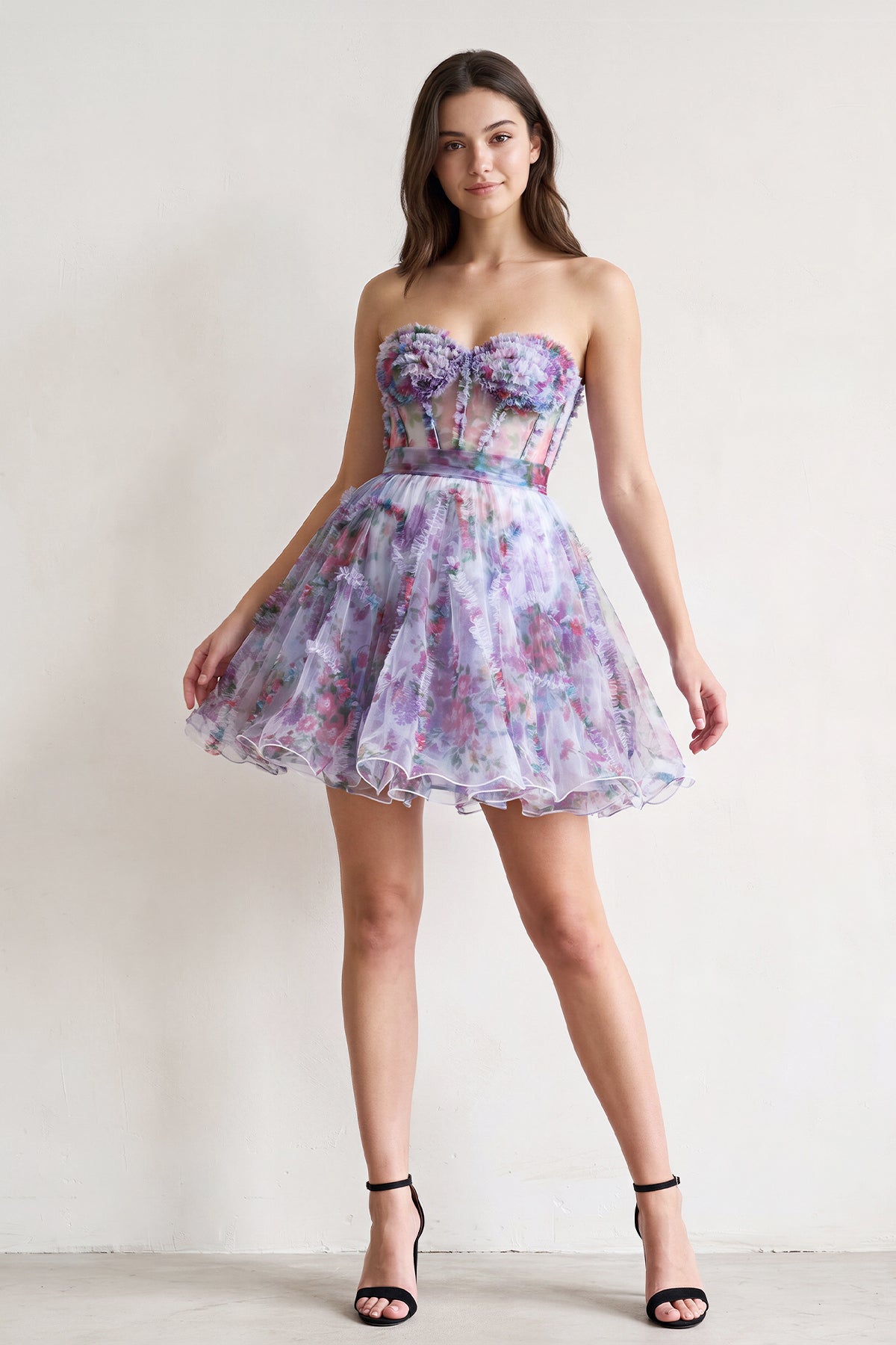 A Line Sweetheart Floral Homecoming Dress