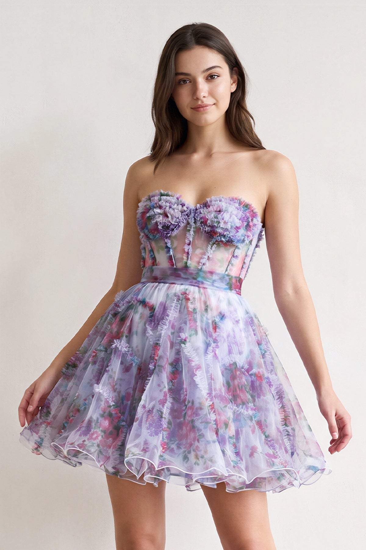 A Line Sweetheart Floral Homecoming Dress