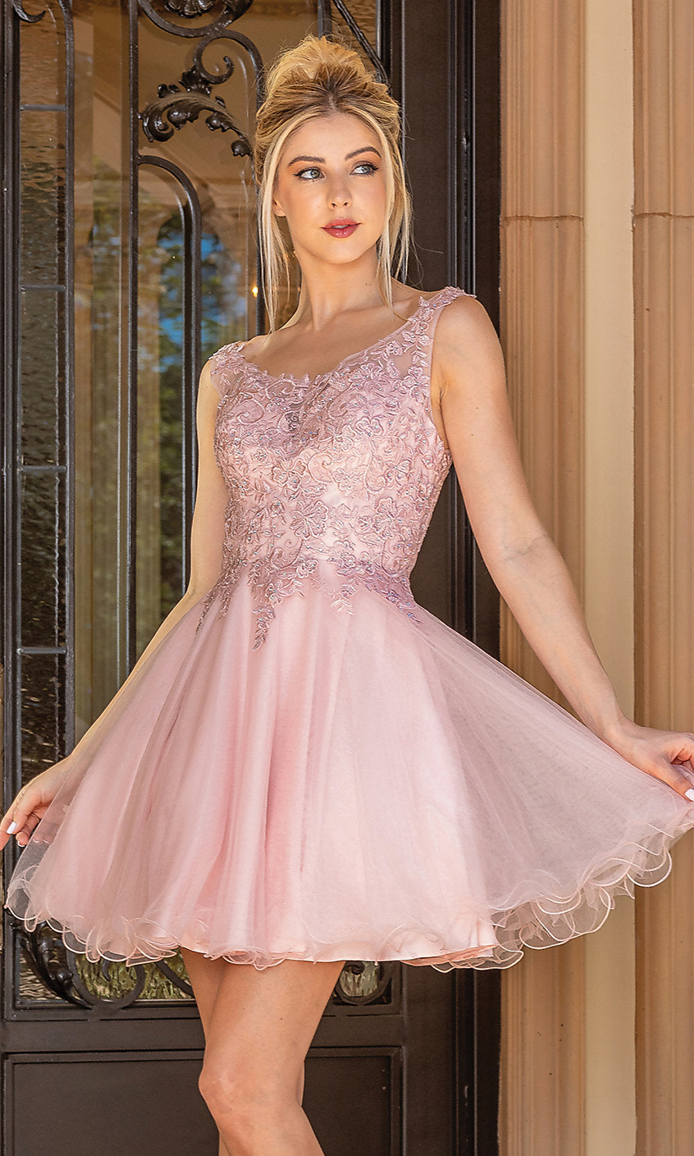 A-Line Short Prom Dress 3304 with Sheer Bodice
