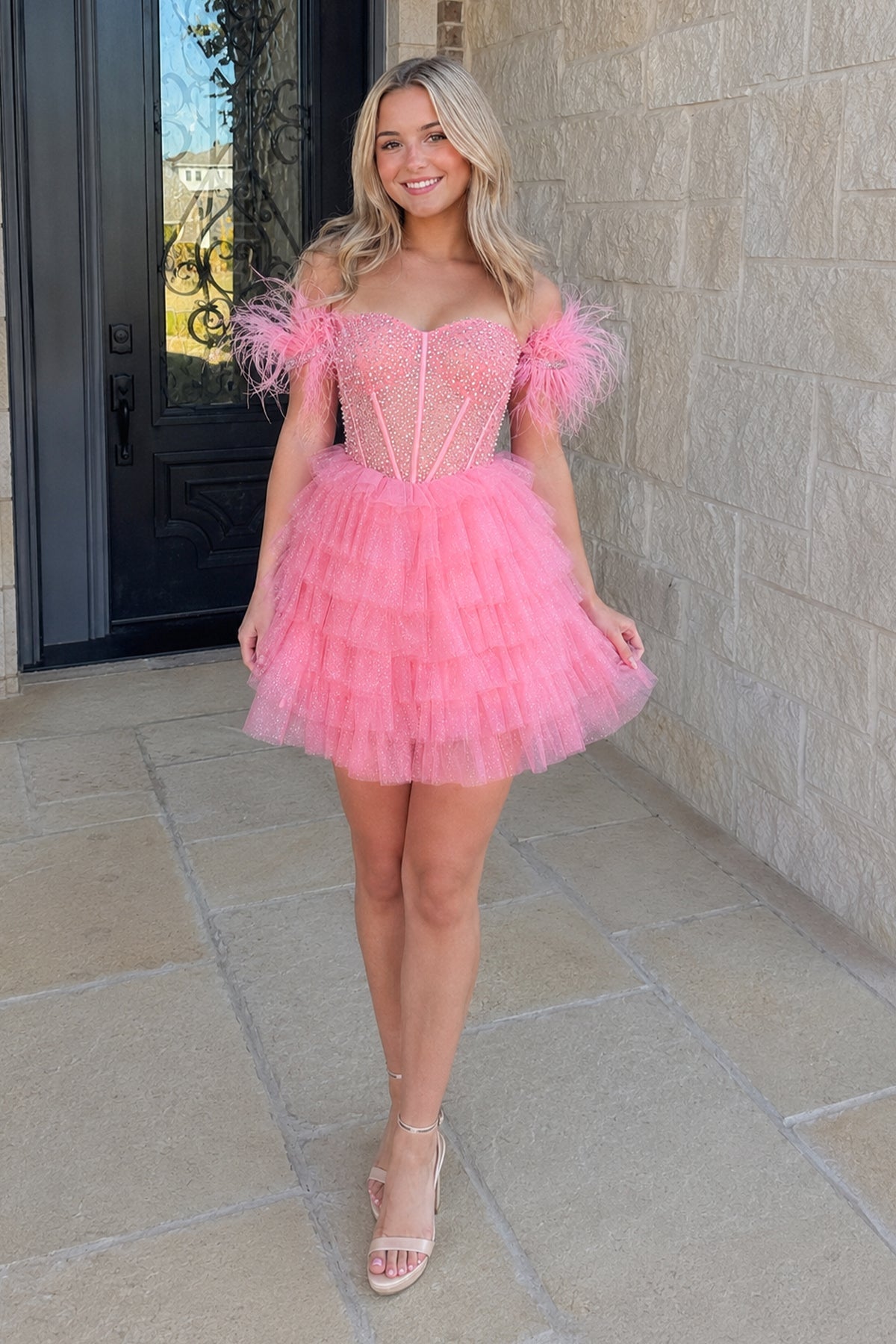 A Line Off the Shoulder Homecoming Dress with Beading