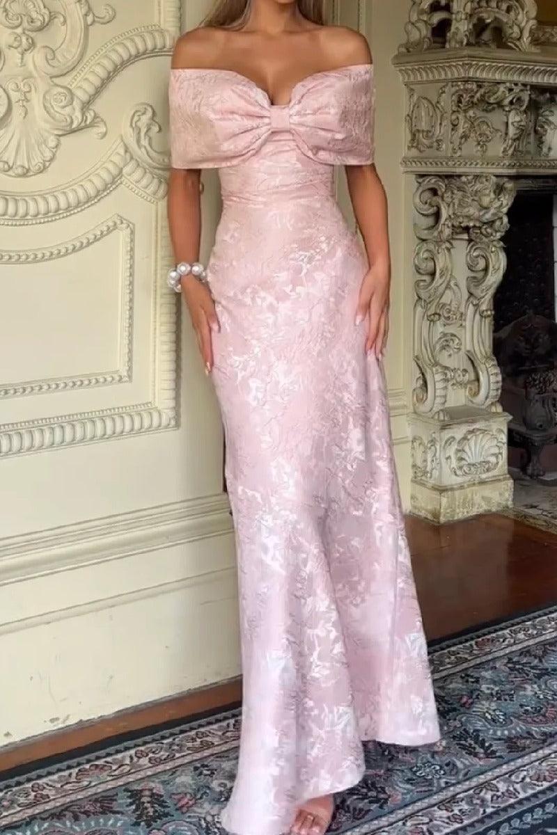 Sheath-Column Ankle Length Jacquard Satin  Wedding Guest Dress 1021881310366