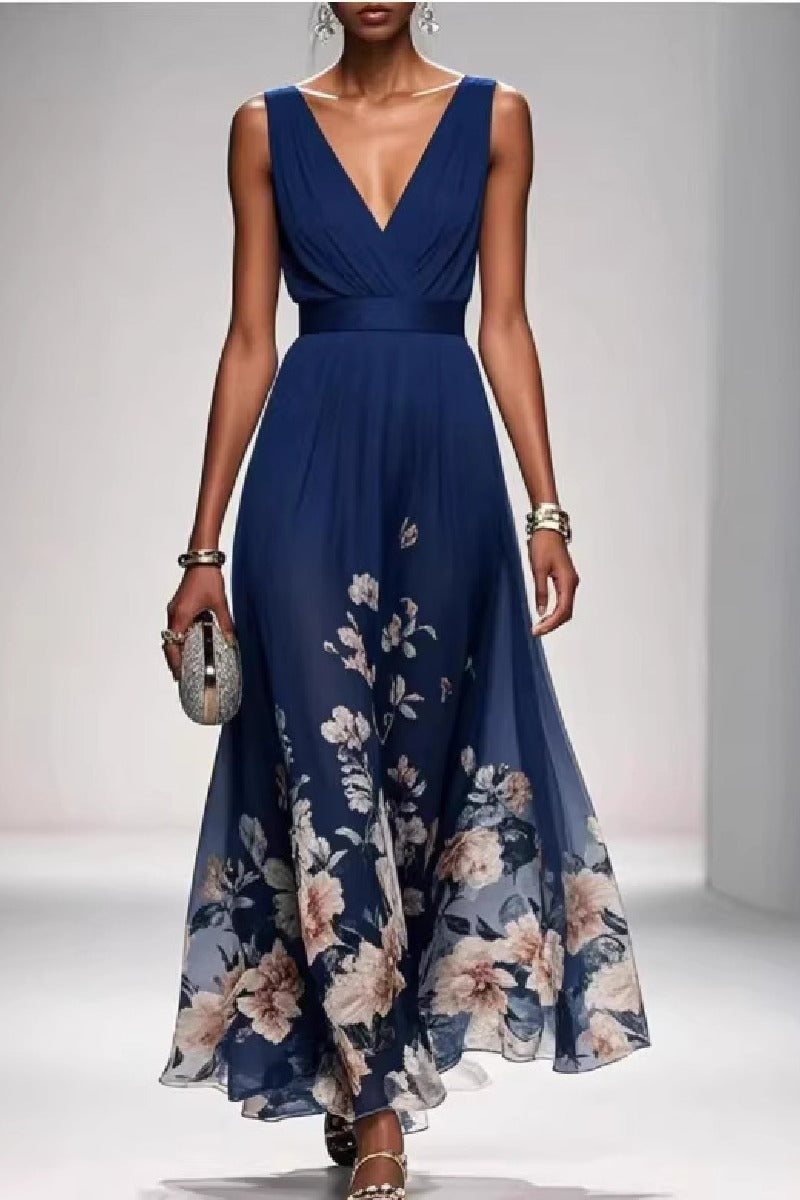 A-Line Tea Length Chiffon Wedding Guest Dress 922638194251