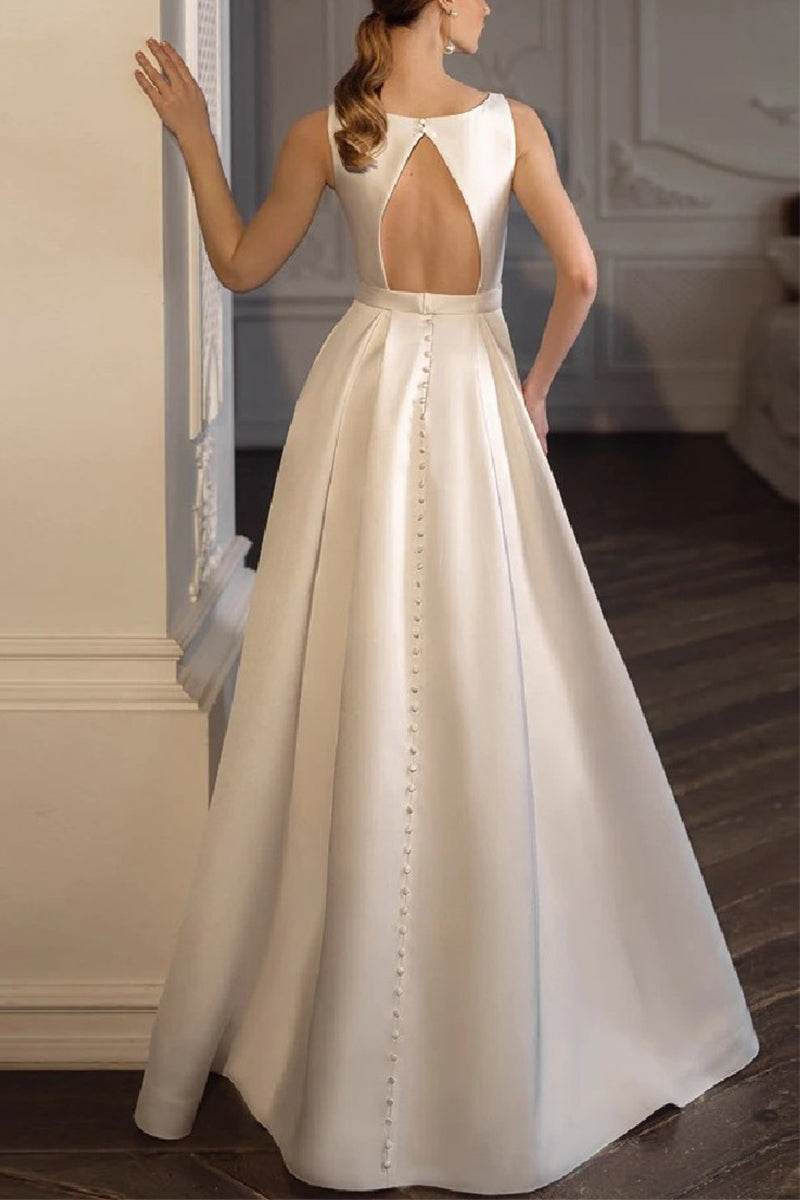 A-Line High-Low Satin Little White Dress 100047