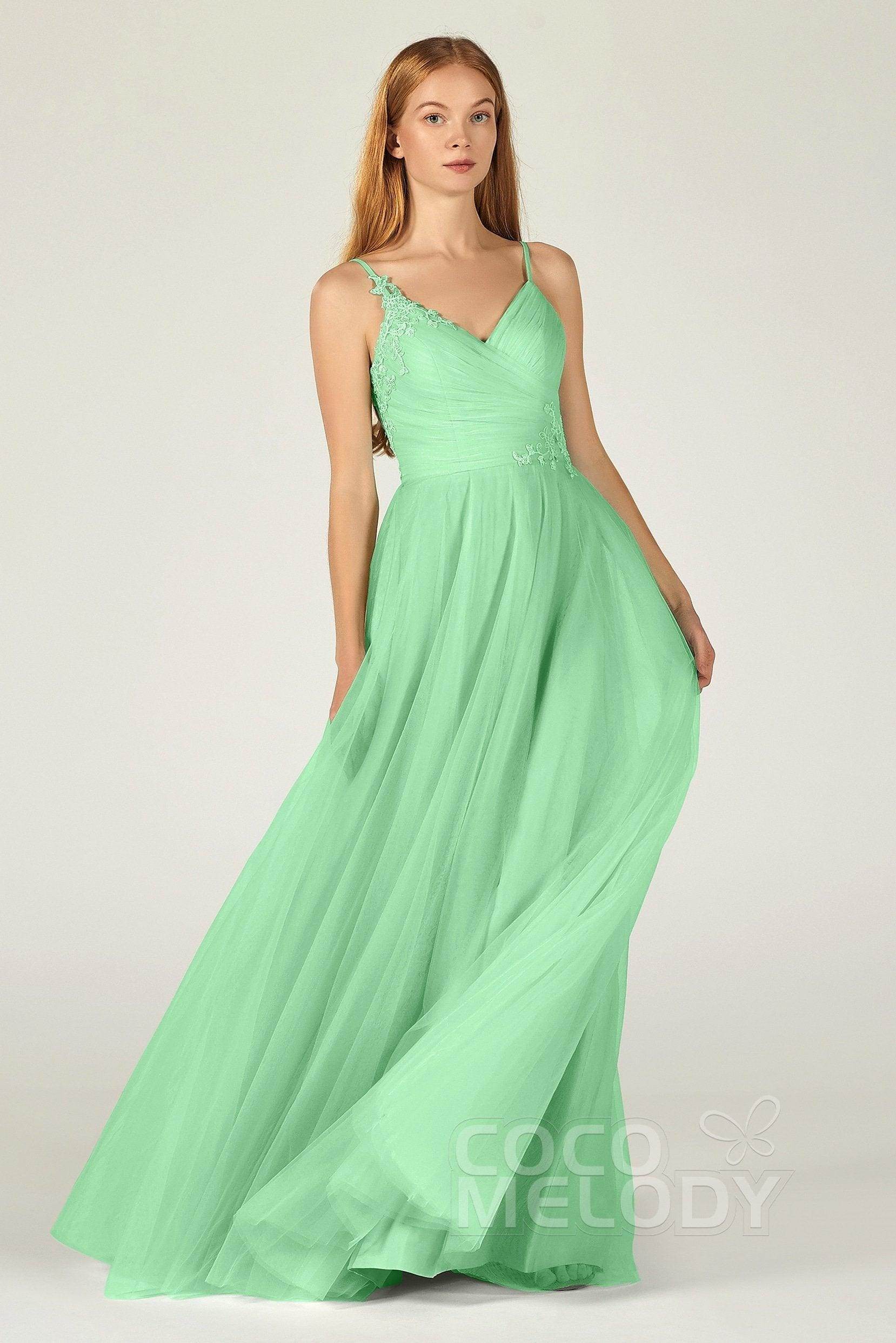 A-Line Floor Length Tulle Bridesmaid Dress CB0383