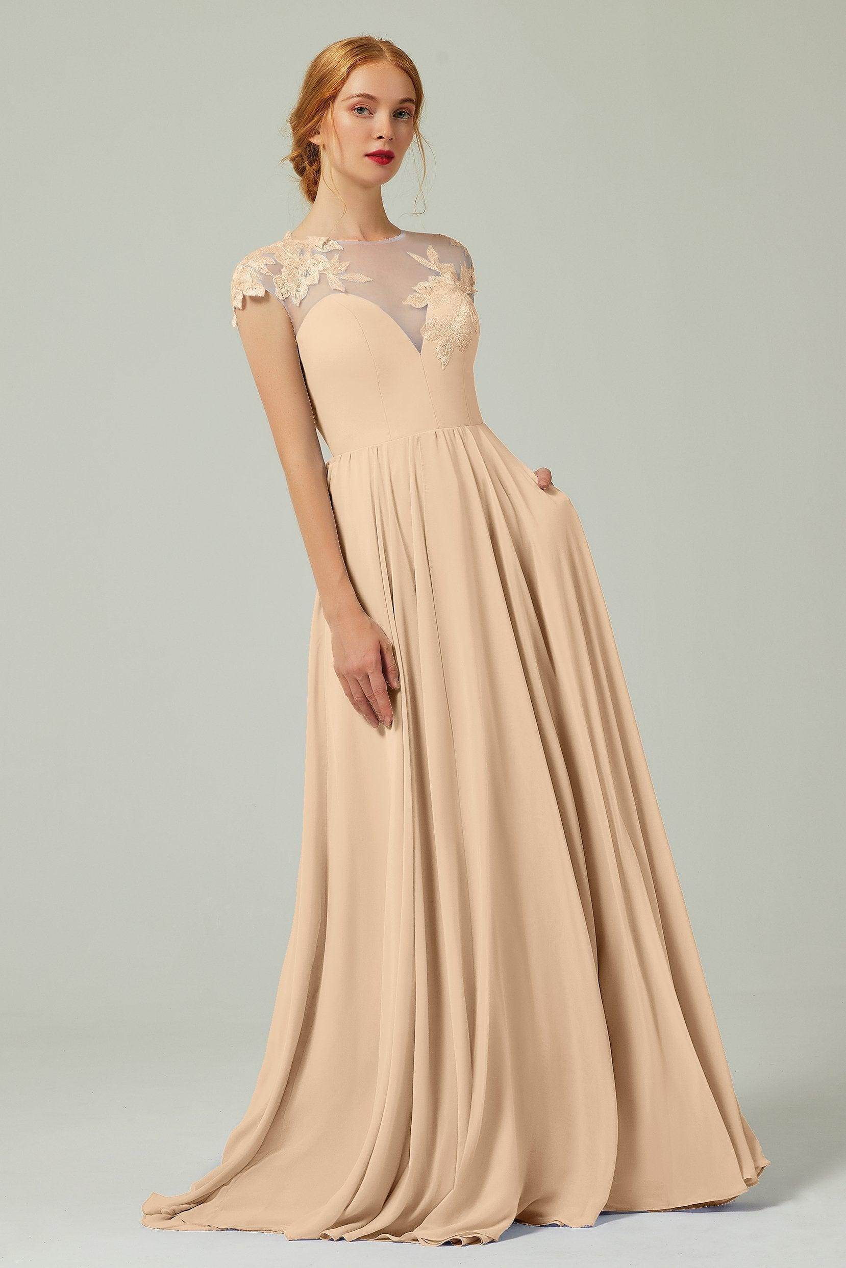 A-Line Sweep-Brush Train Chiffon Bridesmaid Dress CB0248