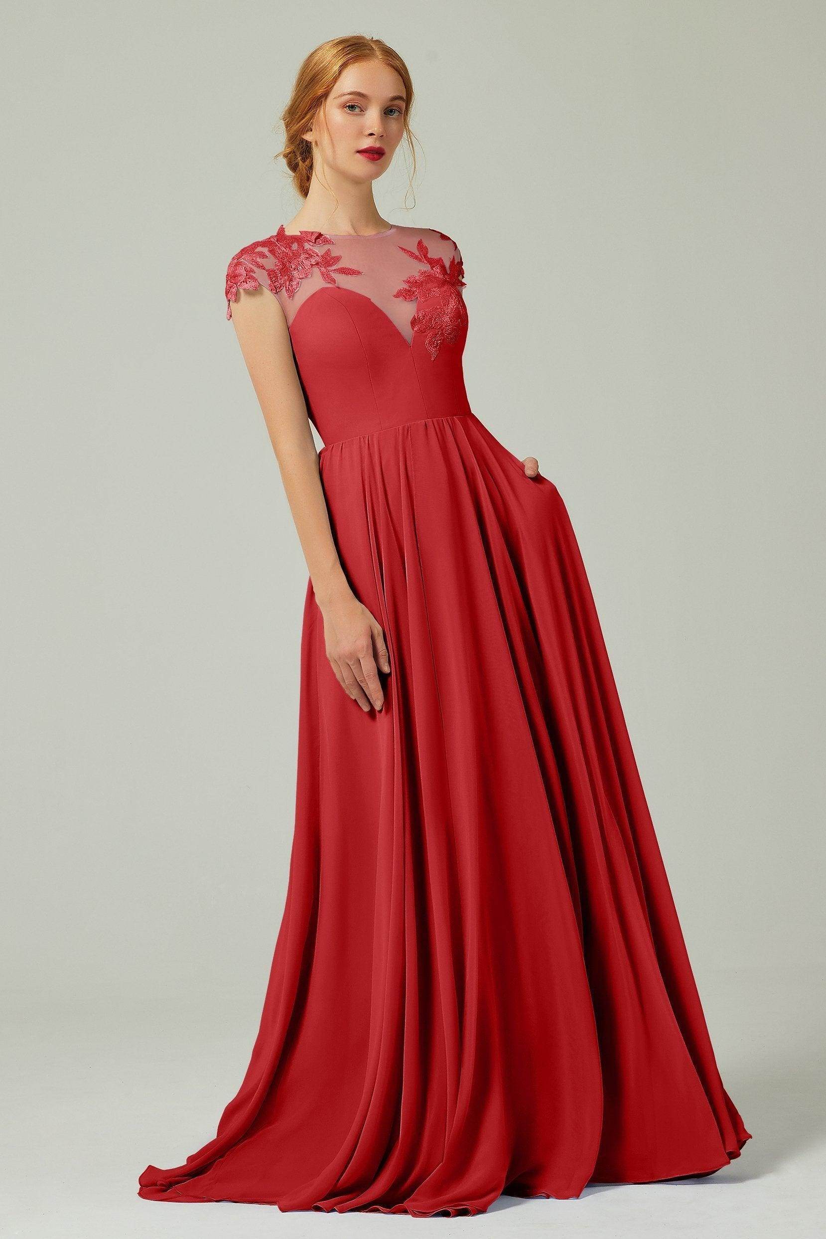 A-Line Sweep-Brush-Train Chiffon Bridesmaid Dress CB0248PS