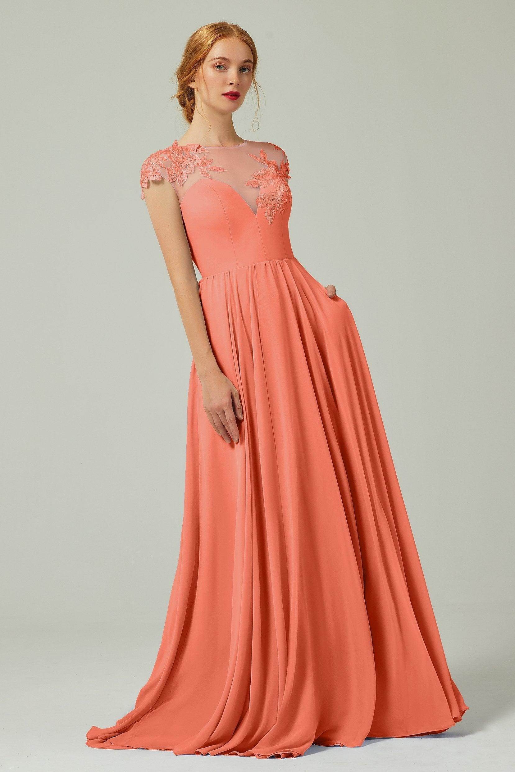 A-Line Sweep-Brush-Train Chiffon Bridesmaid Dress CB0248PS