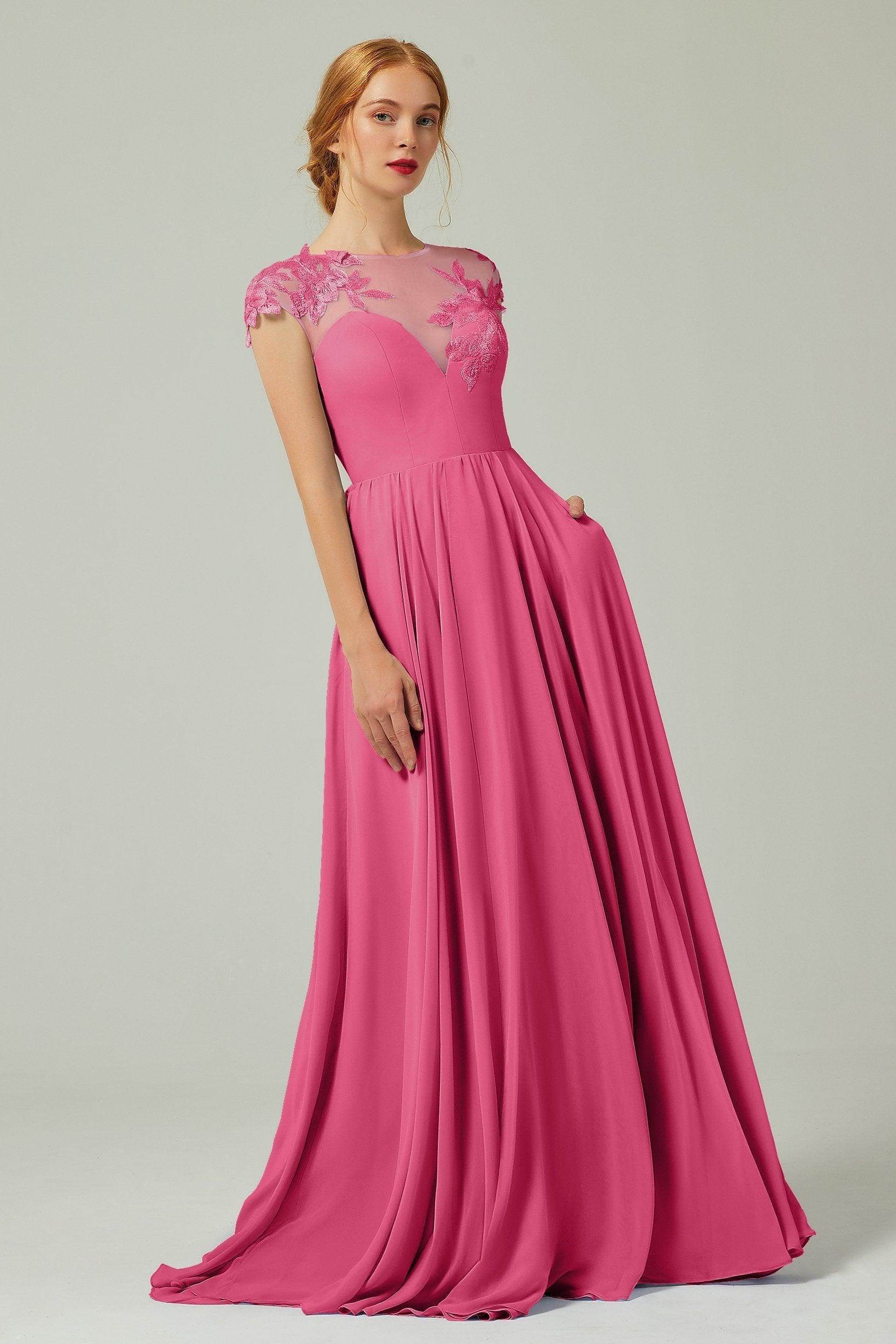 A-Line Sweep-Brush-Train Chiffon Bridesmaid Dress CB0248PS