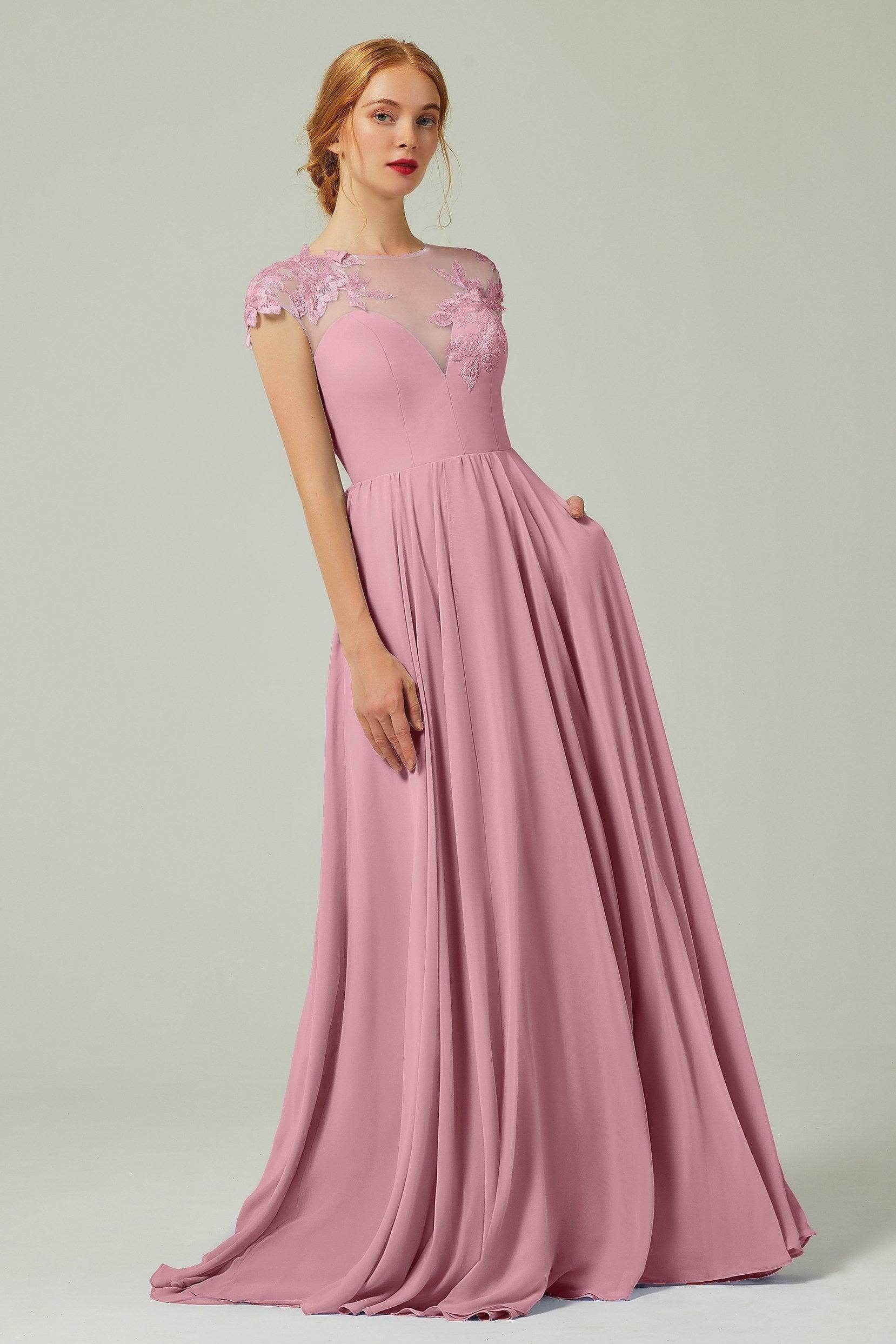 A-Line Sweep-Brush-Train Chiffon Bridesmaid Dress CB0248PS