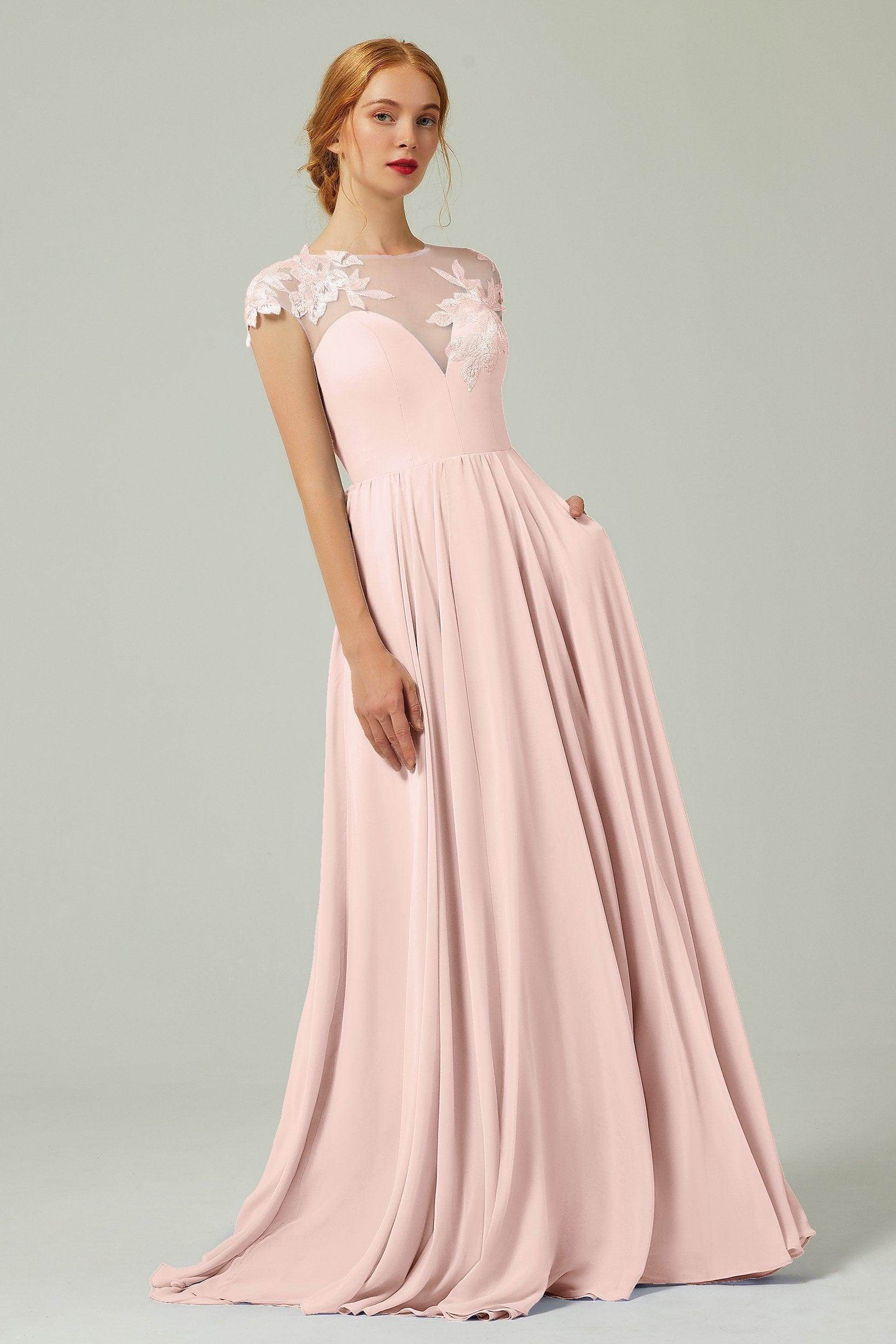 A-Line Sweep-Brush-Train Chiffon Bridesmaid Dress CB0248PS