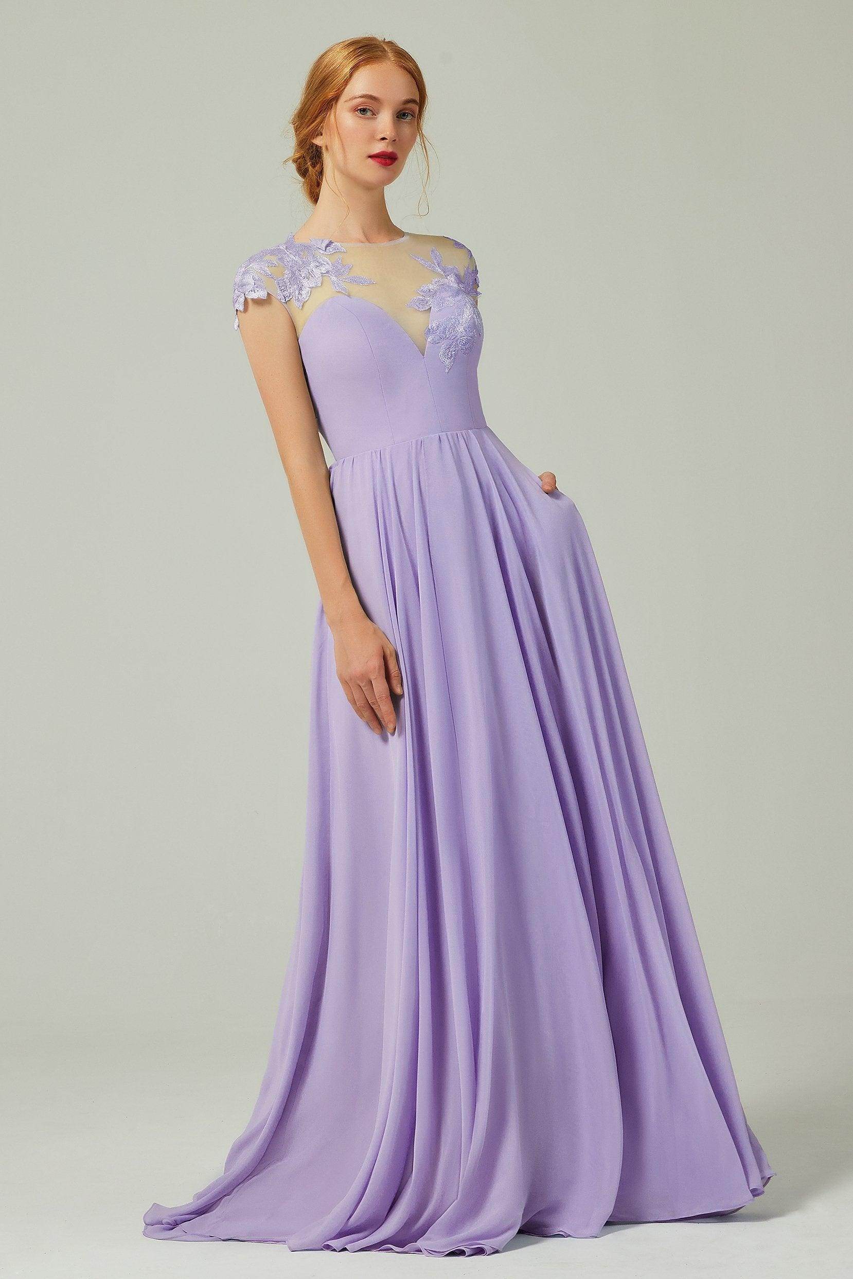 A-Line Sweep-Brush-Train Chiffon Bridesmaid Dress CB0248PS