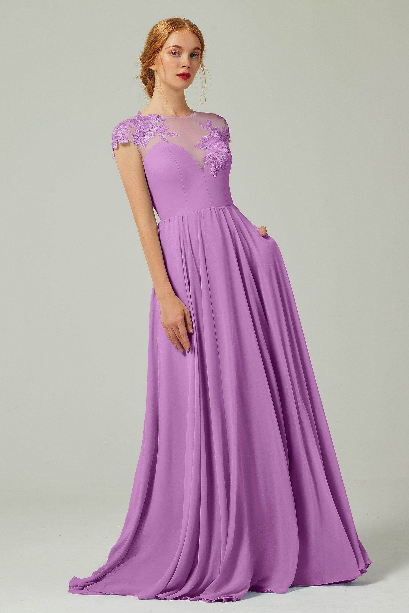 A-Line Sweep-Brush-Train Chiffon Bridesmaid Dress CB0248PS