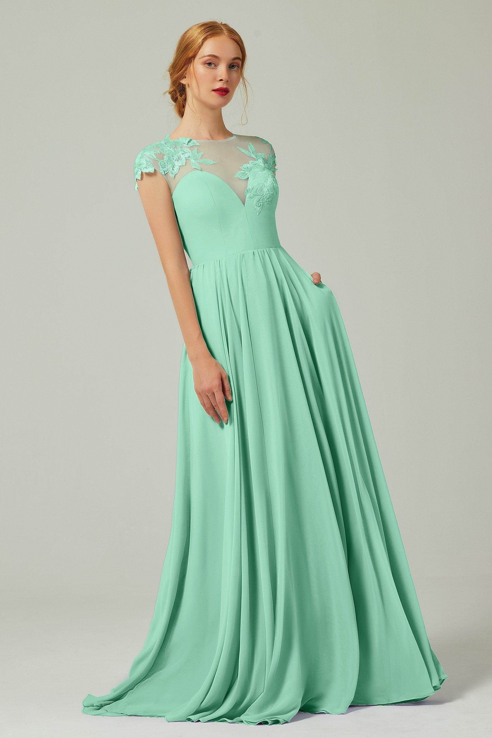 A-Line Sweep-Brush-Train Chiffon Bridesmaid Dress CB0248PS