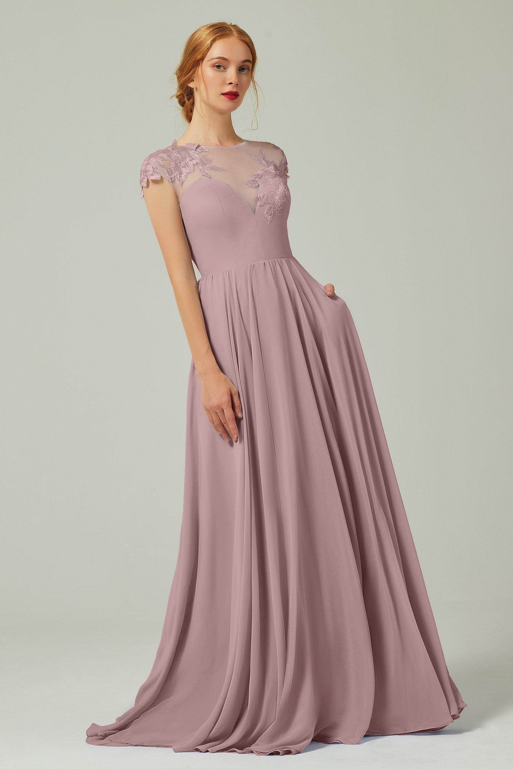A-Line Sweep-Brush Train Chiffon Bridesmaid Dress CB0248