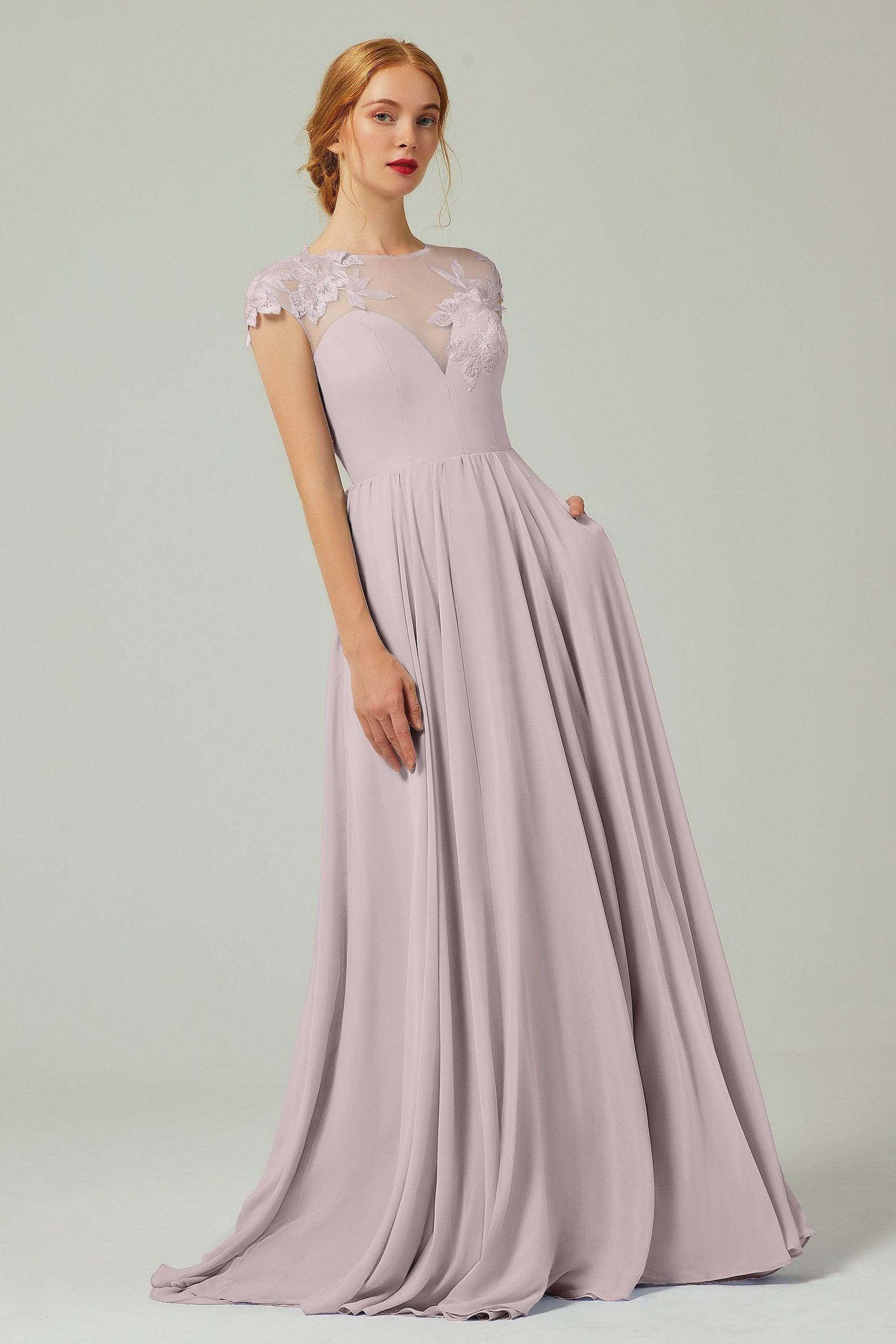 A-Line Sweep-Brush Train Chiffon Bridesmaid Dress CB0248