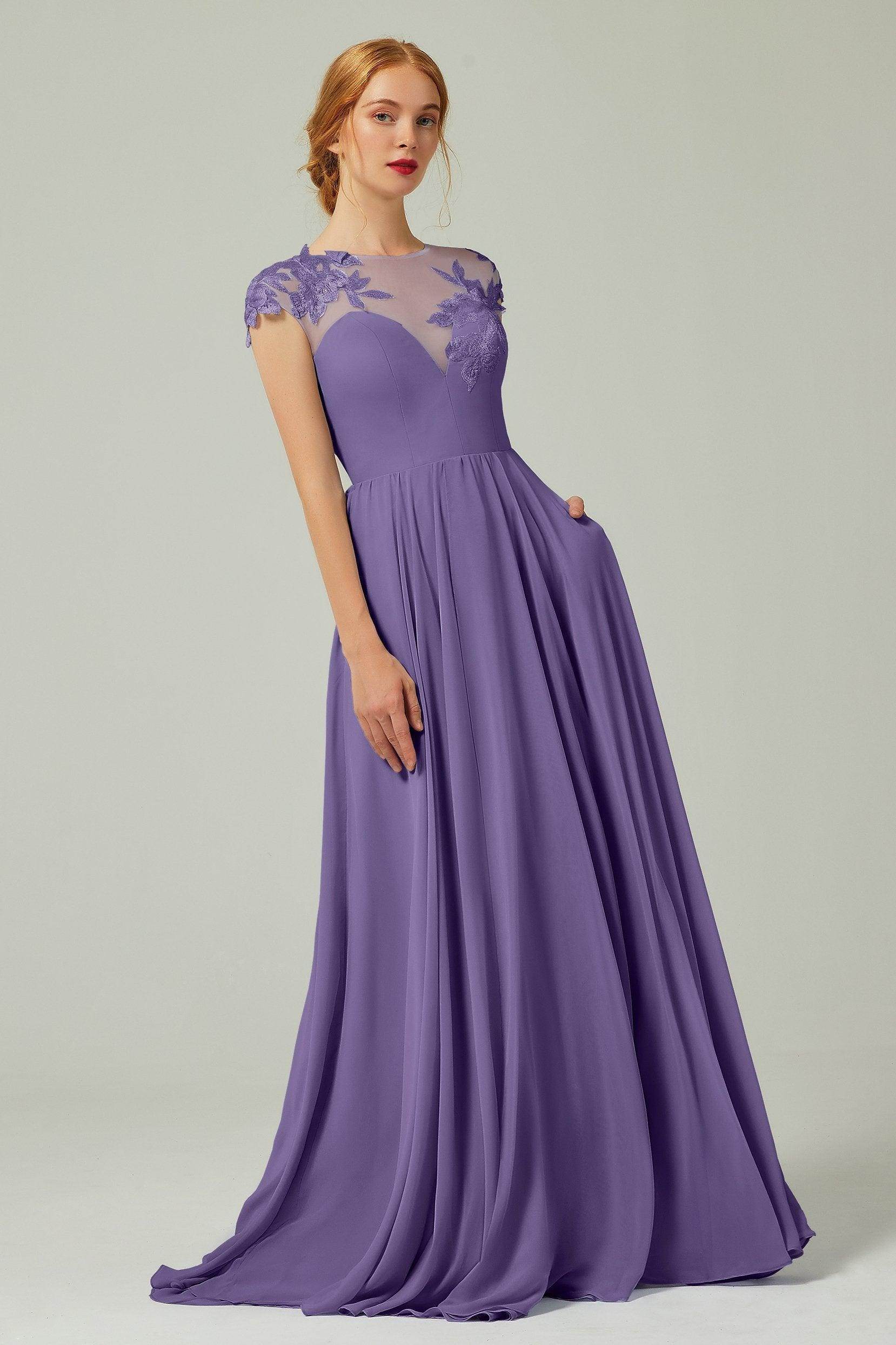 A-Line Sweep-Brush-Train Chiffon Bridesmaid Dress CB0248PS