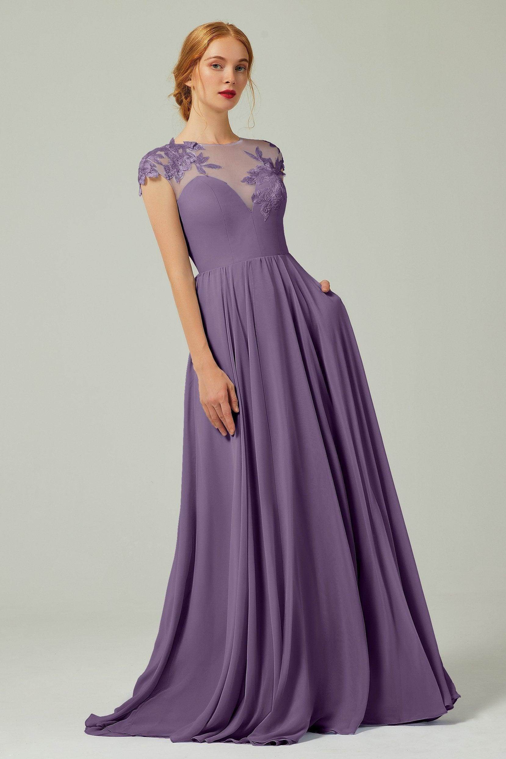 A-Line Sweep-Brush-Train Chiffon Bridesmaid Dress CB0248PS