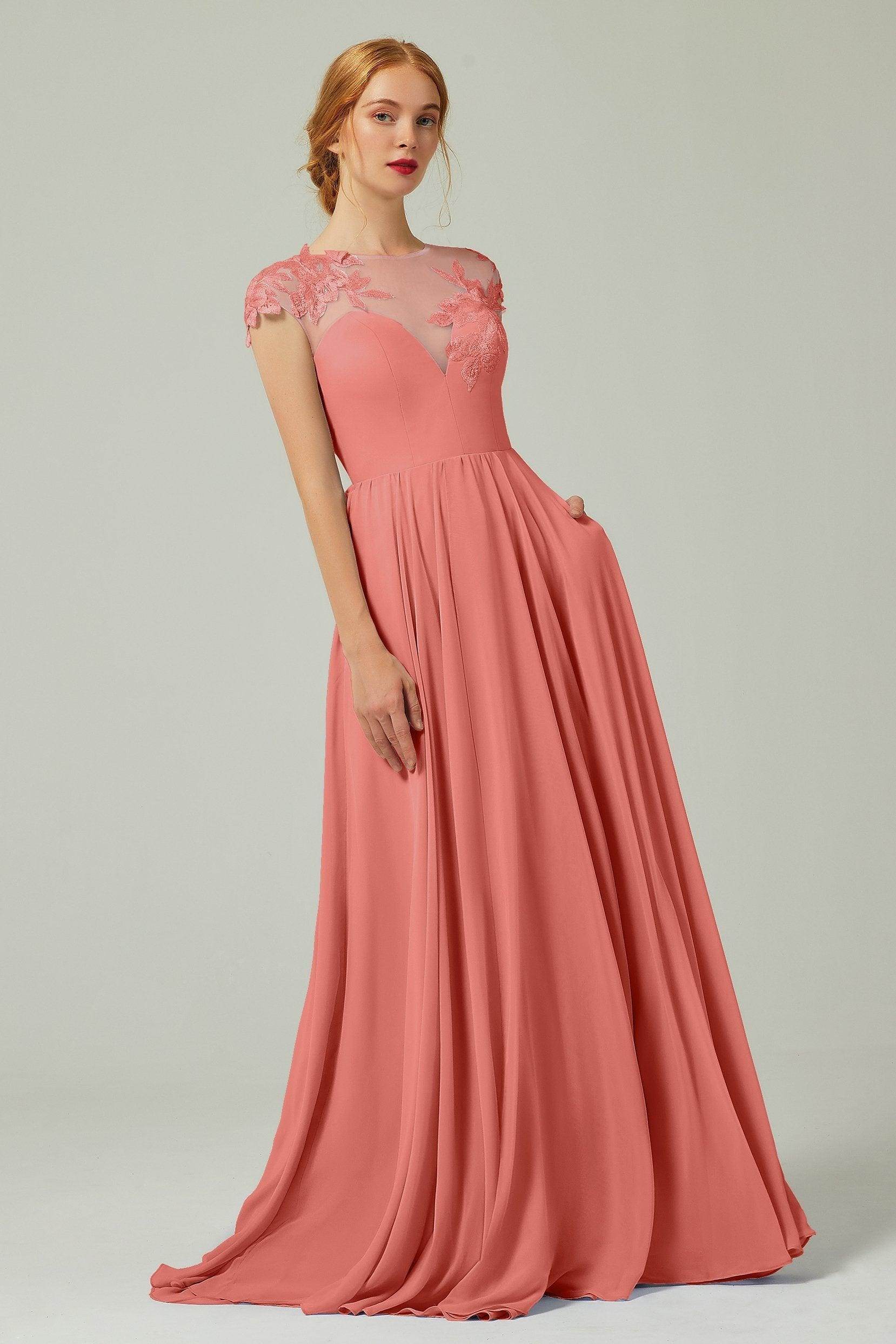 A-Line Sweep-Brush Train Chiffon Bridesmaid Dress CB0248