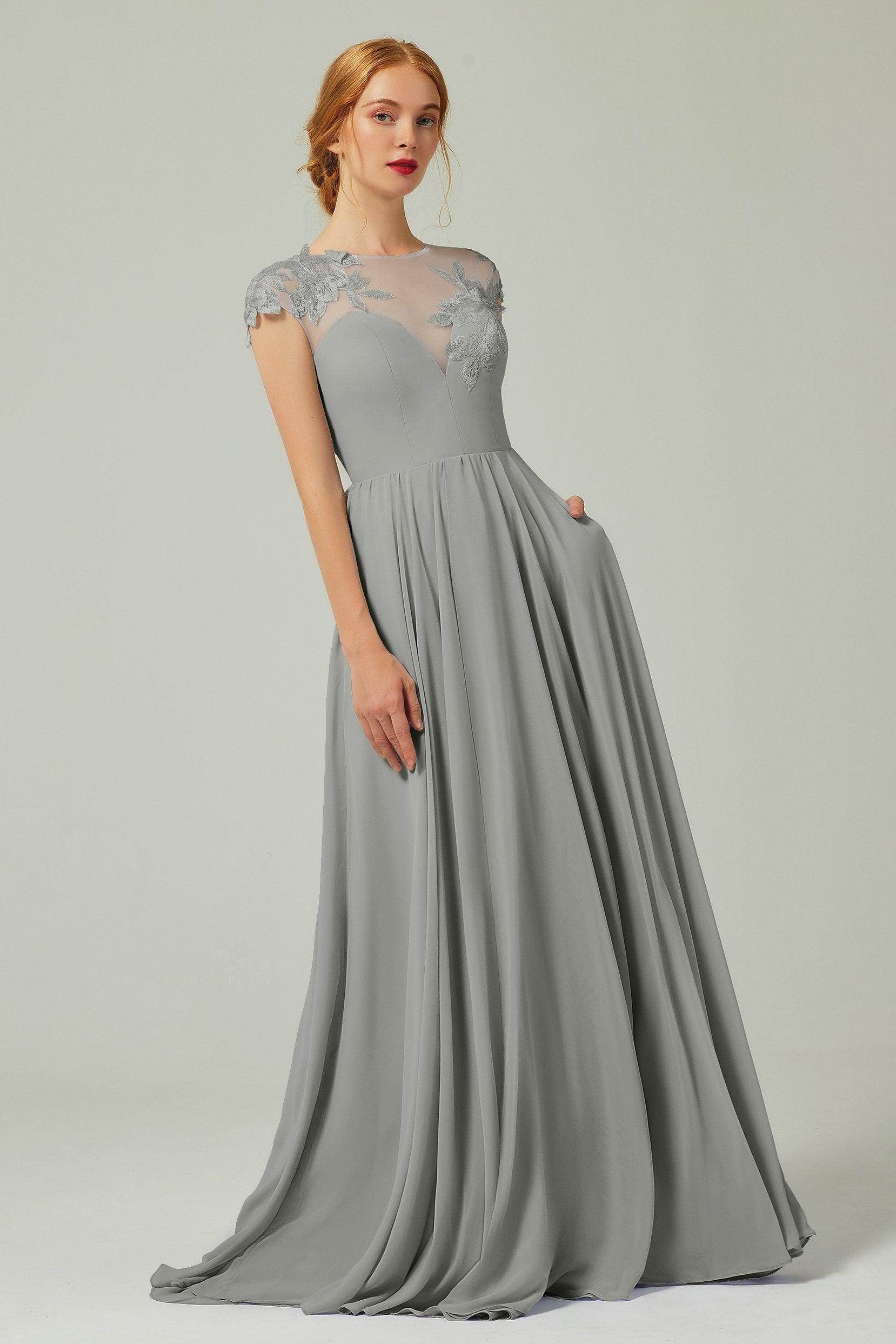 A-Line Sweep-Brush-Train Chiffon Bridesmaid Dress CB0248PS