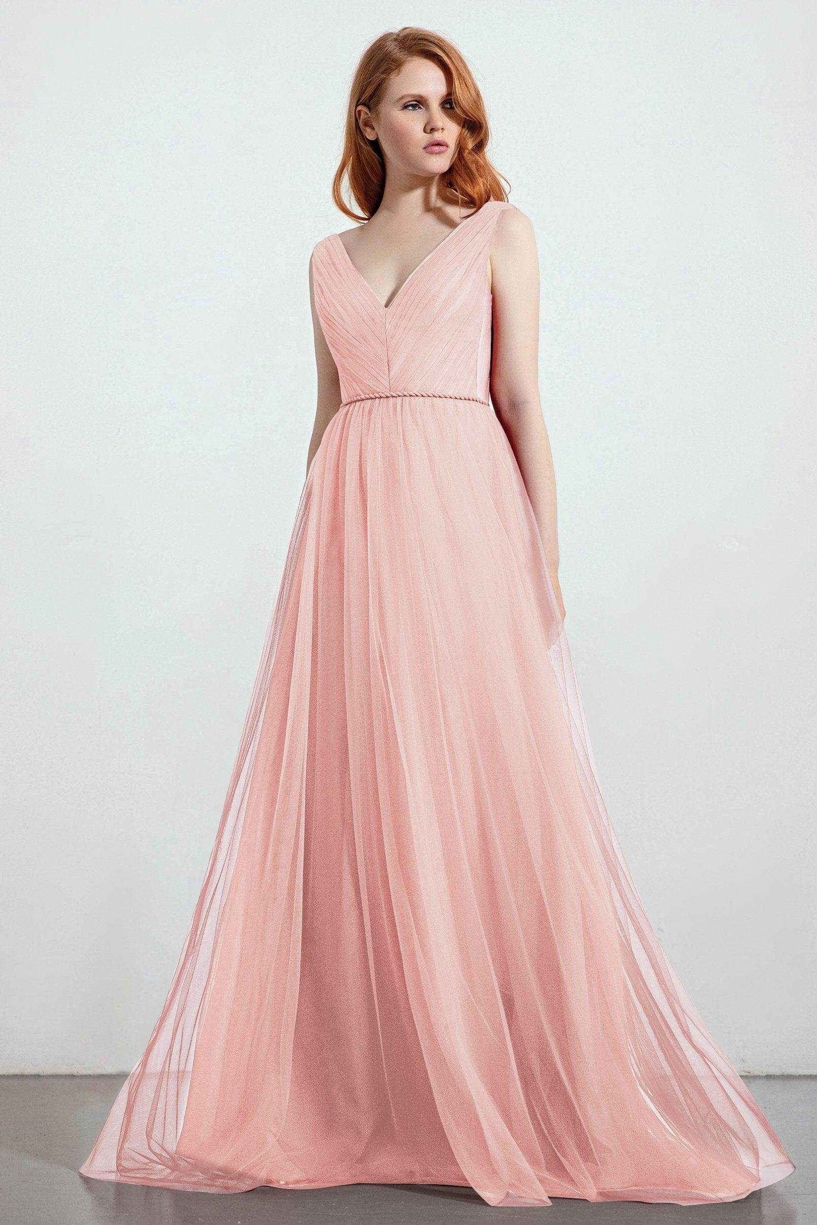 A-Line Sweep-Brush Train Tulle Bridesmaid Dress CB0263