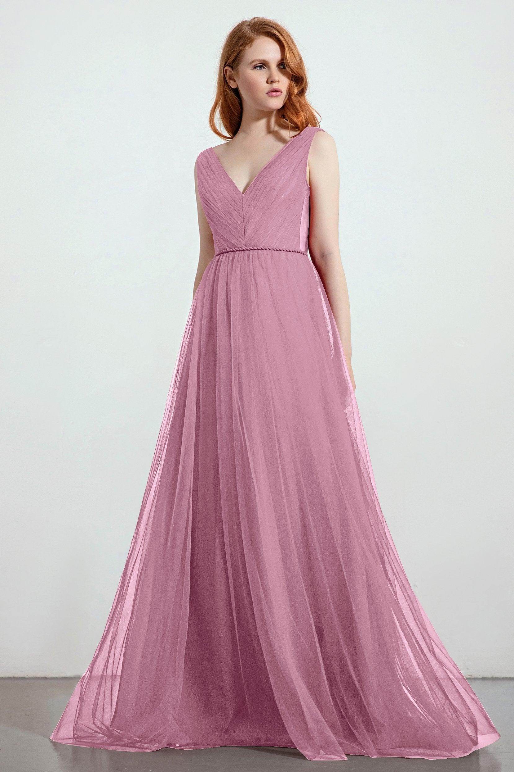 A-Line Sweep-Brush Train Tulle Bridesmaid Dress CB0263