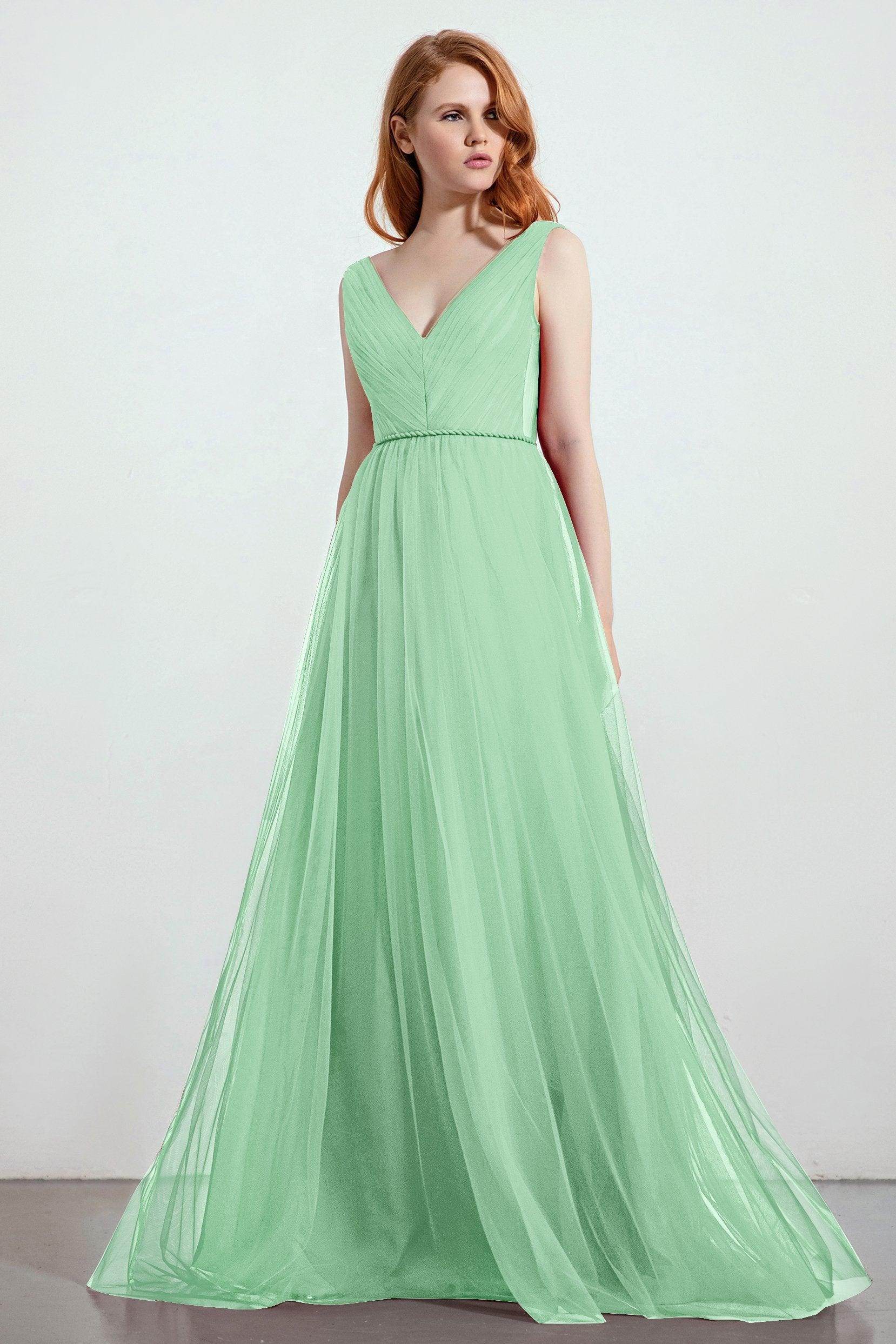 A-Line Sweep-Brush Train Tulle Bridesmaid Dress CB0263