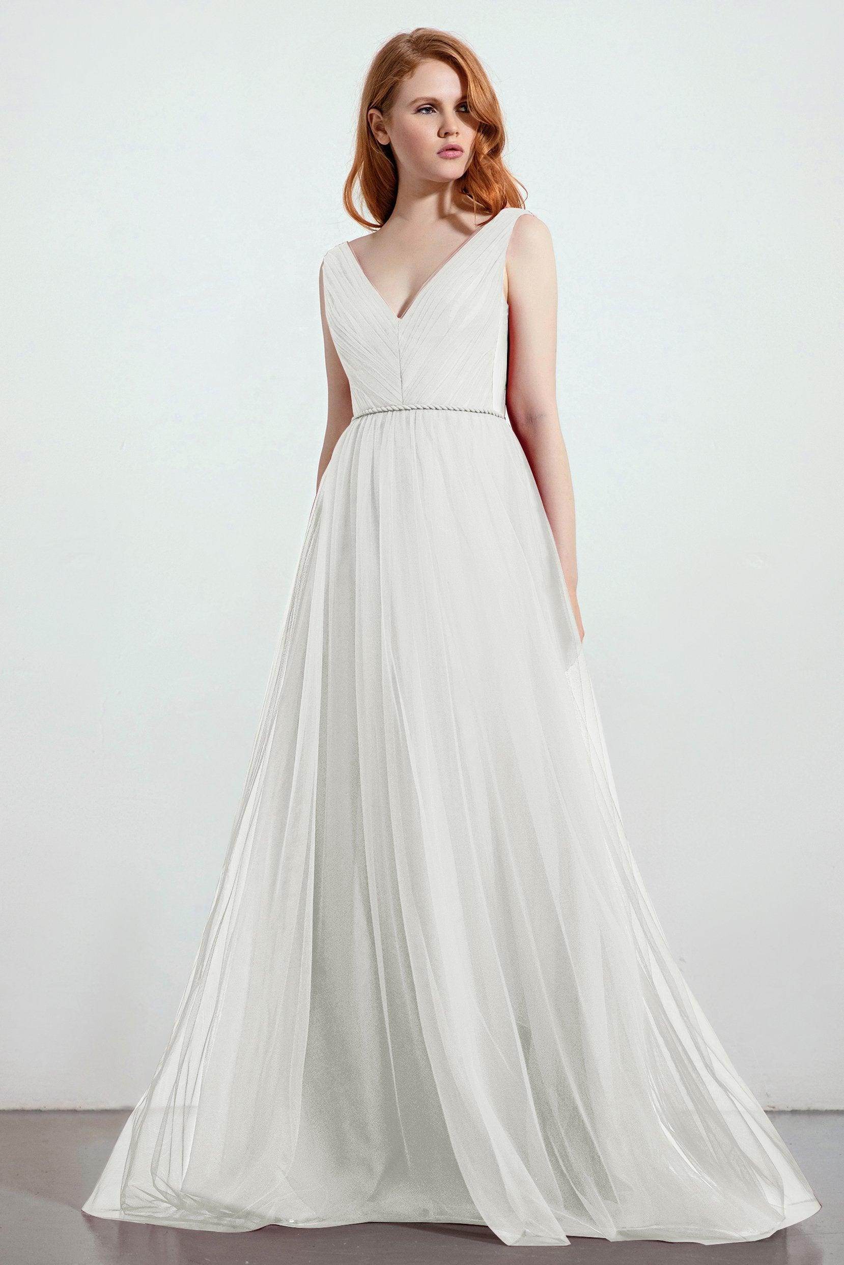 A-Line Sweep-Brush Train Tulle Bridesmaid Dress CB0263