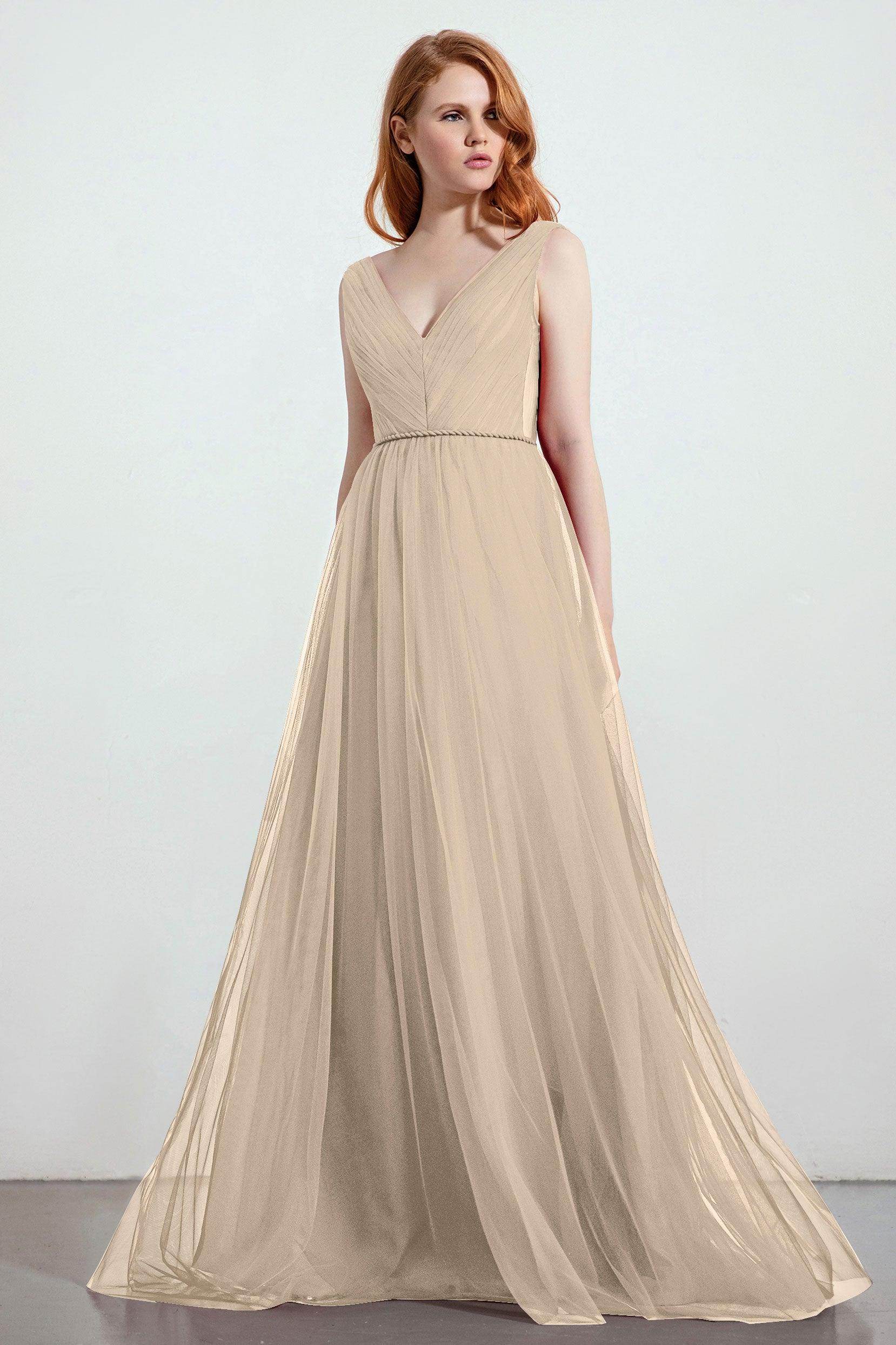 A-Line Sweep-Brush Train Tulle Bridesmaid Dress CB0263