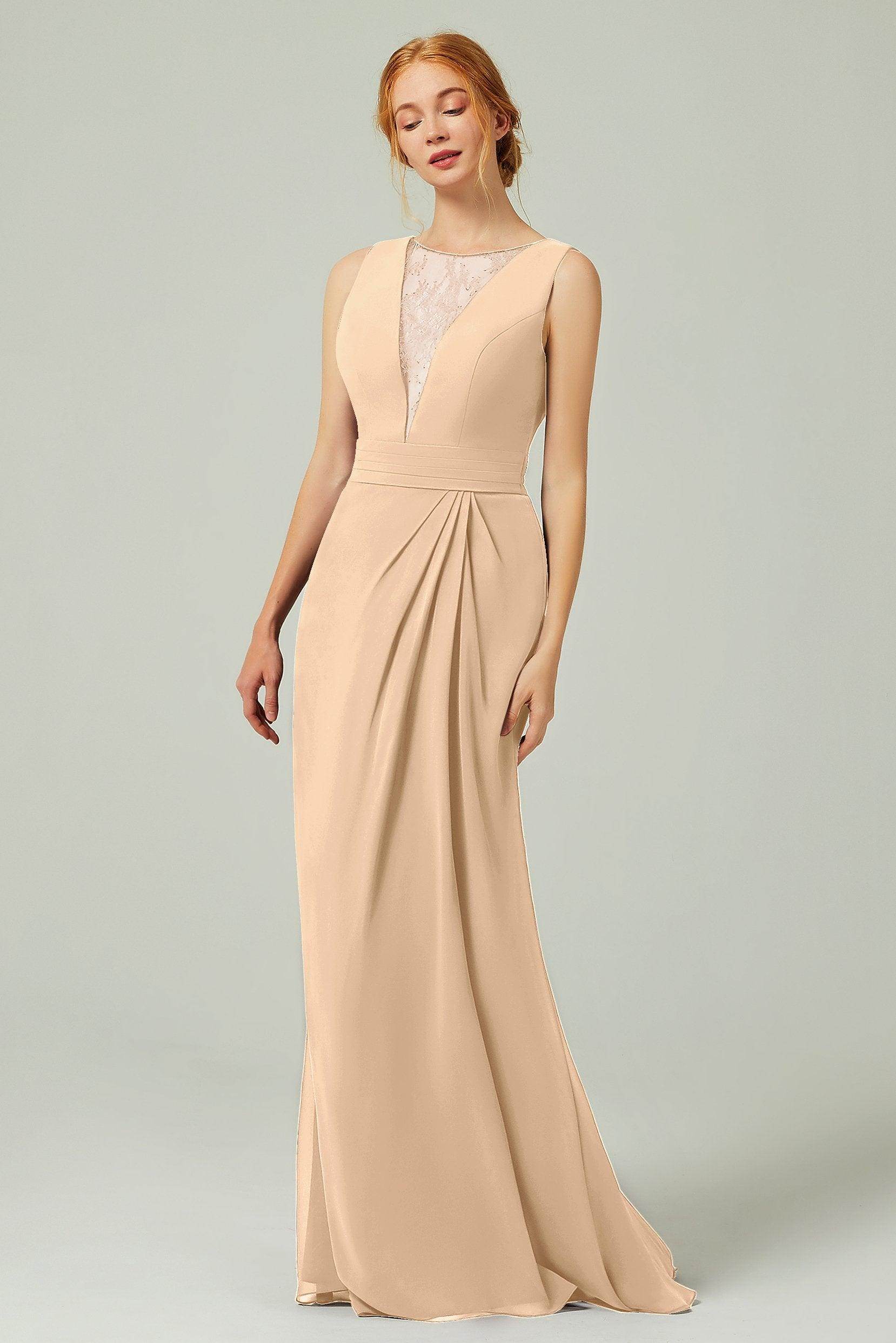 Sheath-Column Floor Length Chiffon Bridesmaid Dress Formal Dresses CB0297