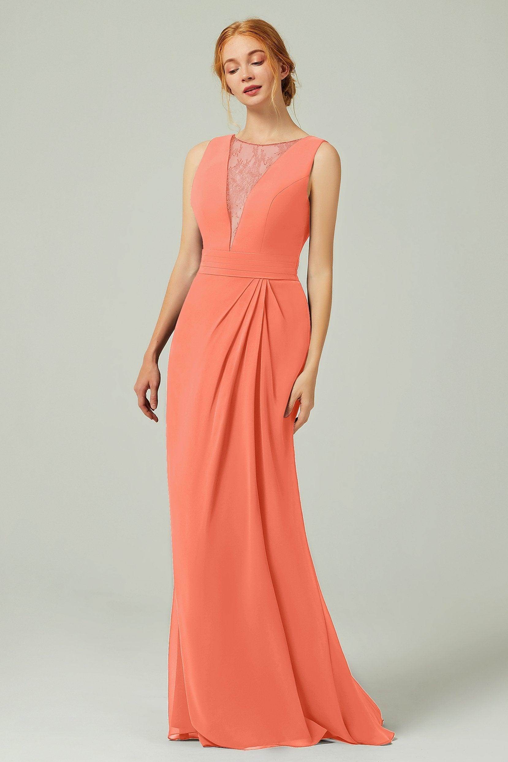 Sheath-Column Floor Length Chiffon Bridesmaid Dress Formal Dresses CB0297