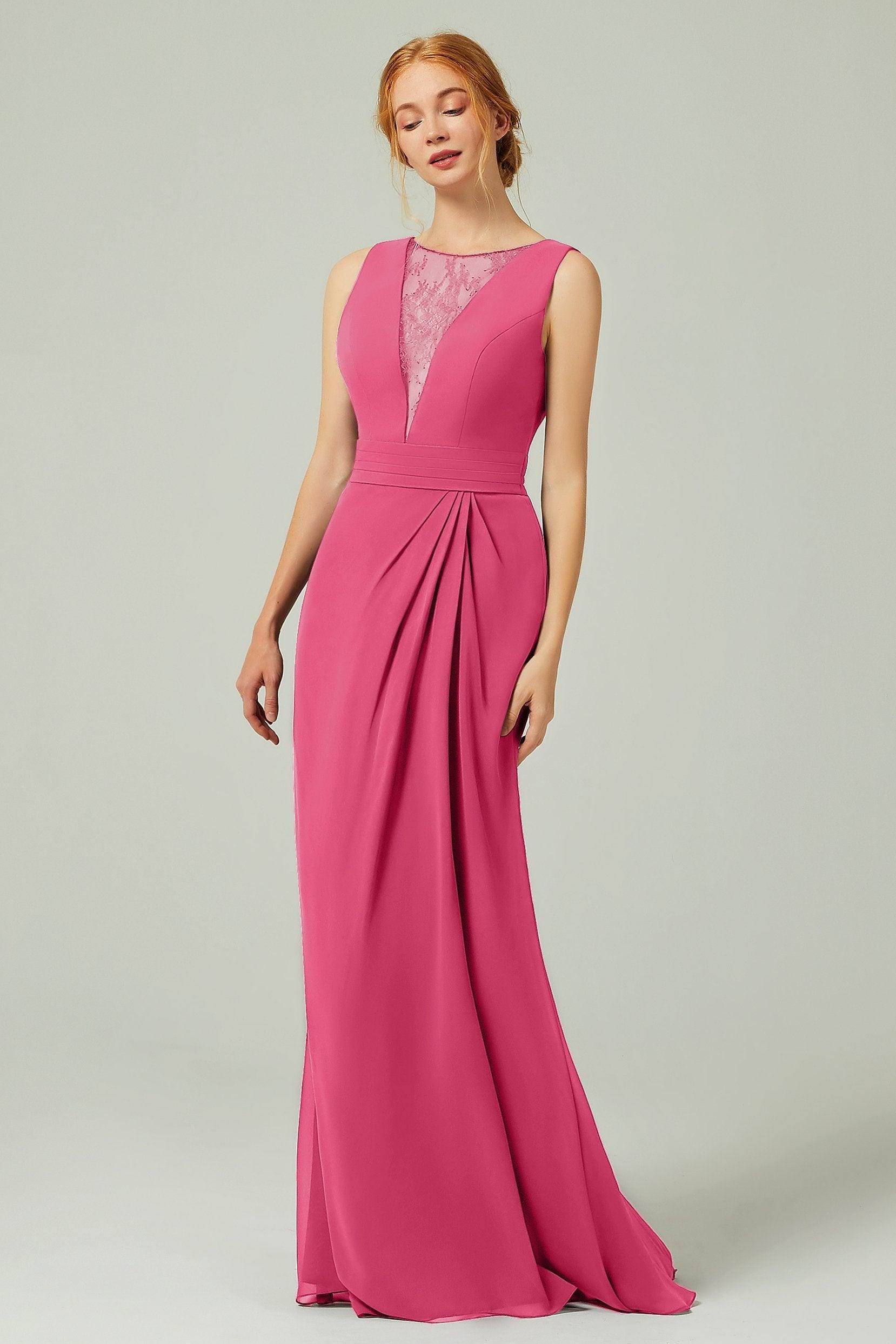 Sheath-Column Floor Length Chiffon Bridesmaid Dress Formal Dresses CB0297