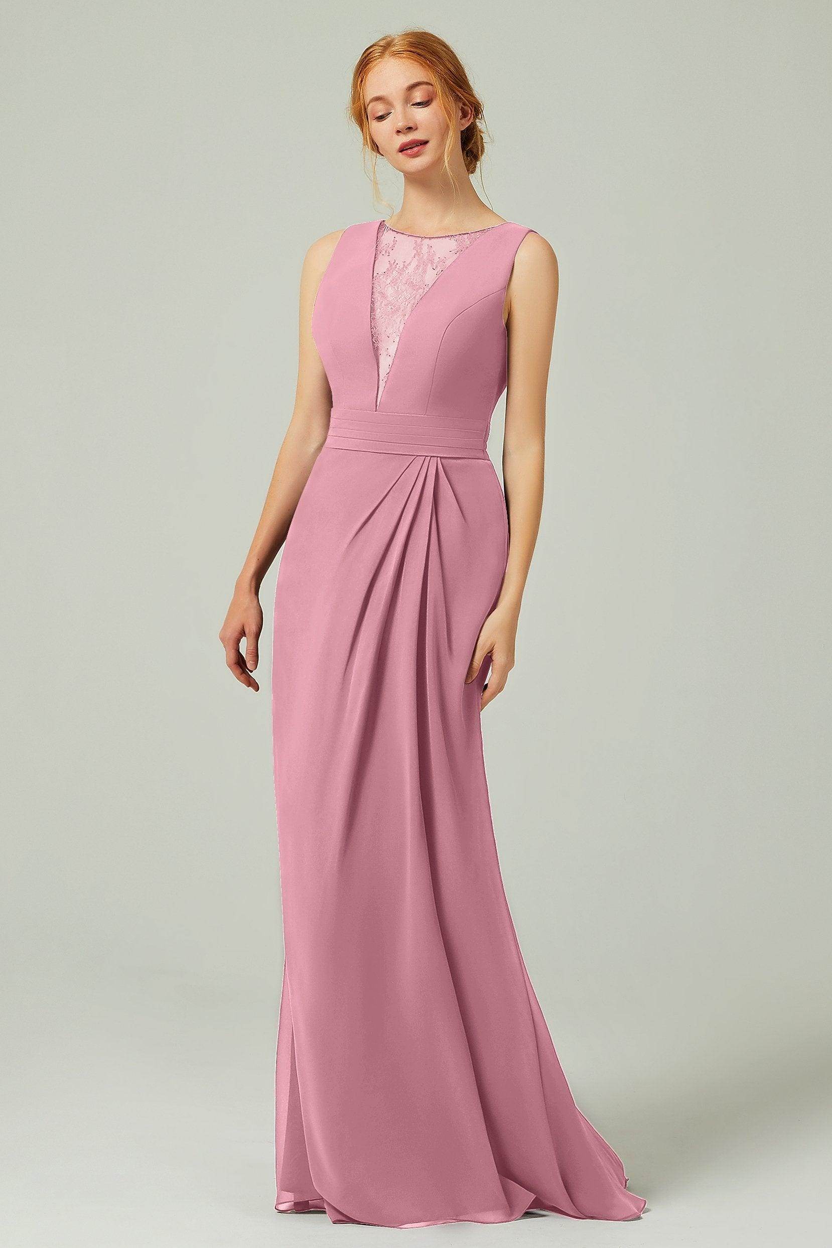Sheath-Column Floor Length Chiffon Bridesmaid Dress Formal Dresses CB0297