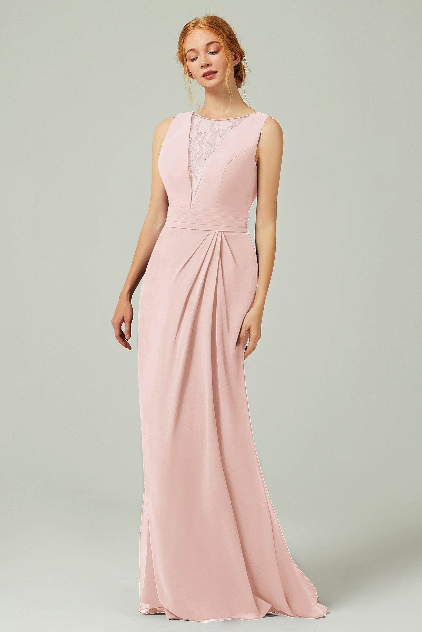 Sheath-Column Floor Length Chiffon Bridesmaid Dress Formal Dresses CB0297