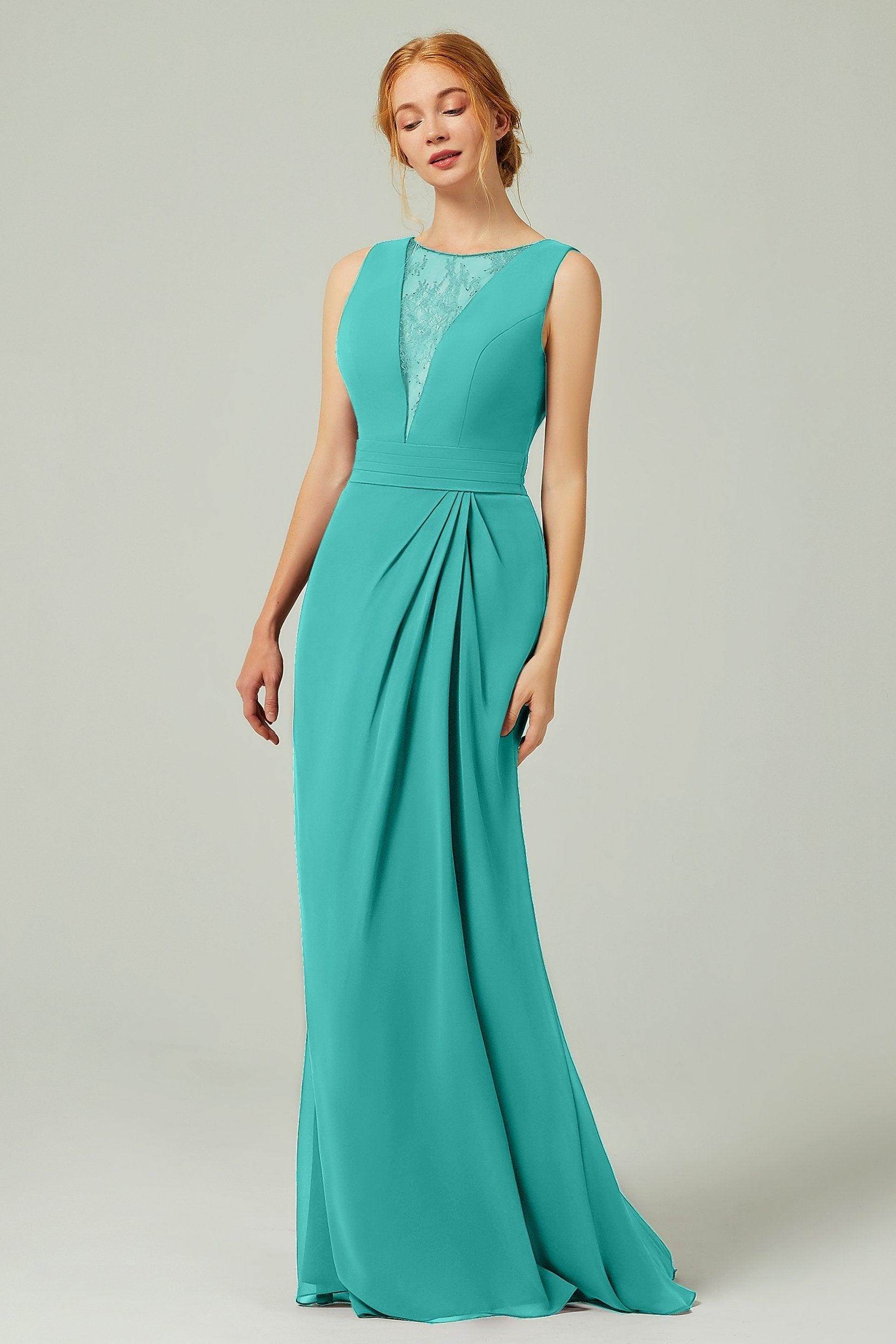 Sheath-Column Floor Length Chiffon Bridesmaid Dress Formal Dresses CB0297