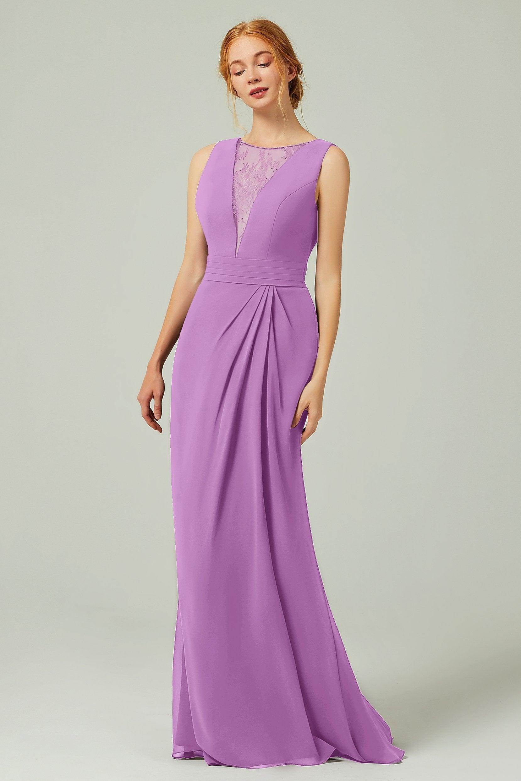 Sheath-Column Floor Length Chiffon Bridesmaid Dress Formal Dresses CB0297
