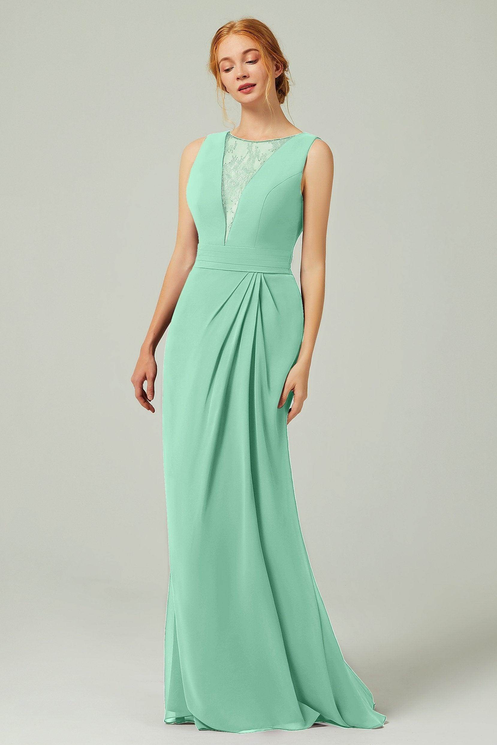 Sheath-Column Floor Length Chiffon Bridesmaid Dress Formal Dresses CB0297
