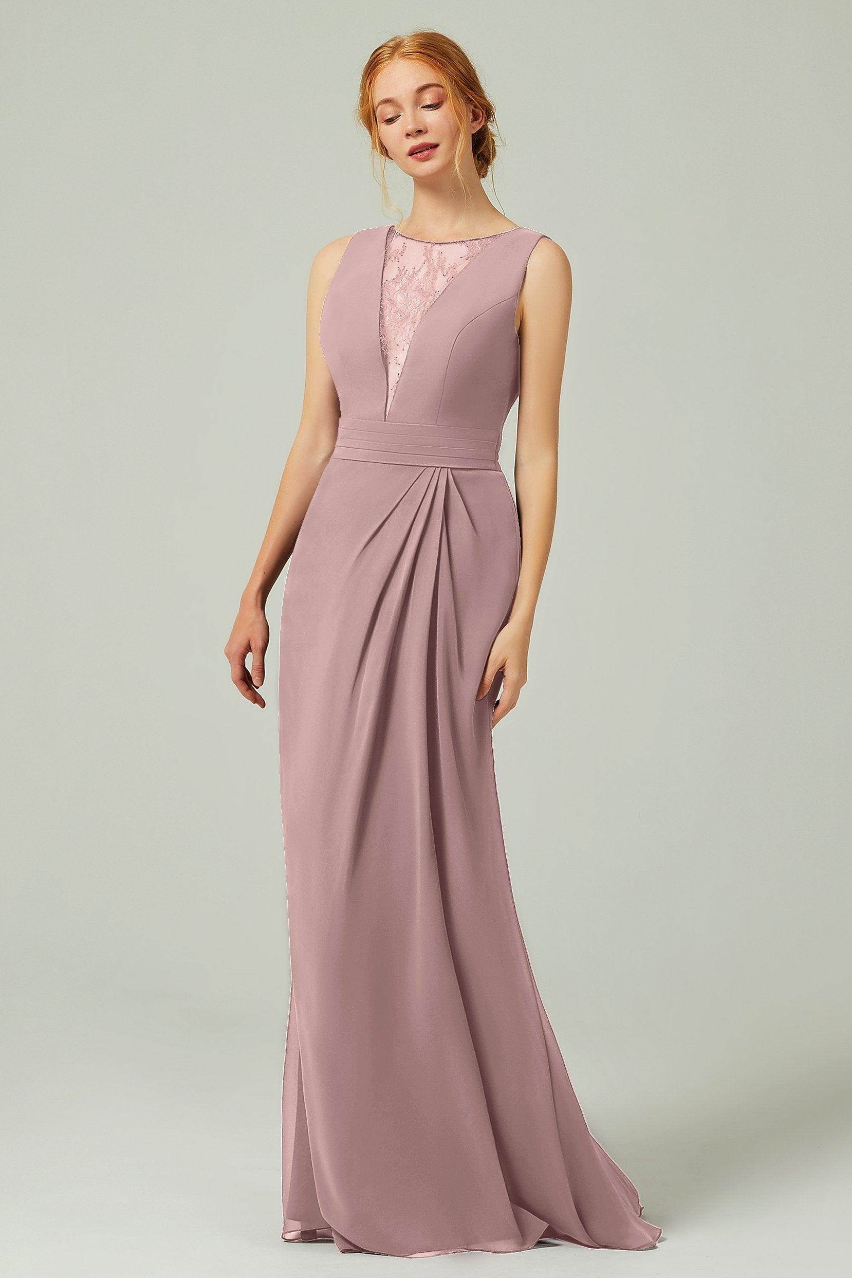 Sheath-Column Floor Length Chiffon Bridesmaid Dress Formal Dresses CB0297