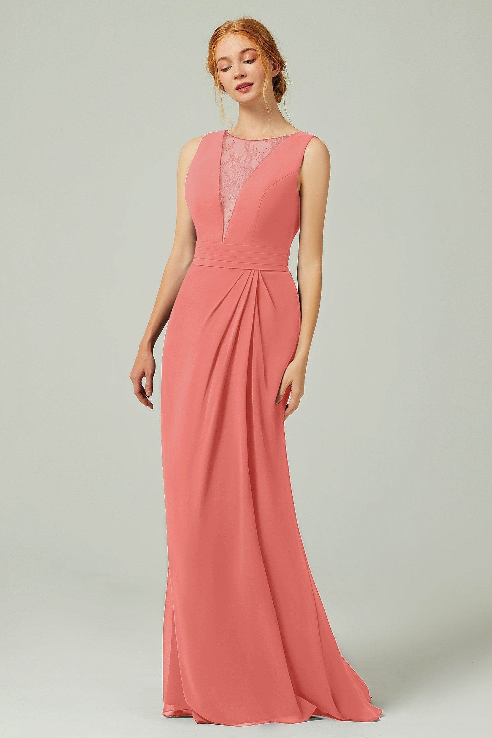Sheath-Column Floor Length Chiffon Bridesmaid Dress Formal Dresses CB0297