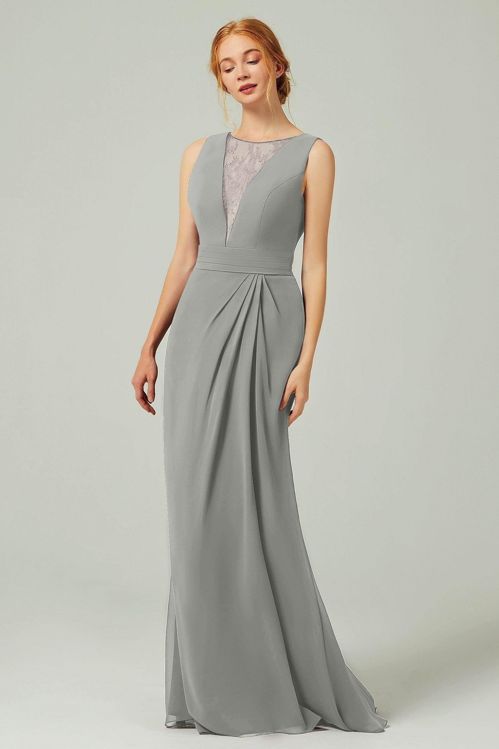 Sheath-Column Floor Length Chiffon Bridesmaid Dress Formal Dresses CB0297
