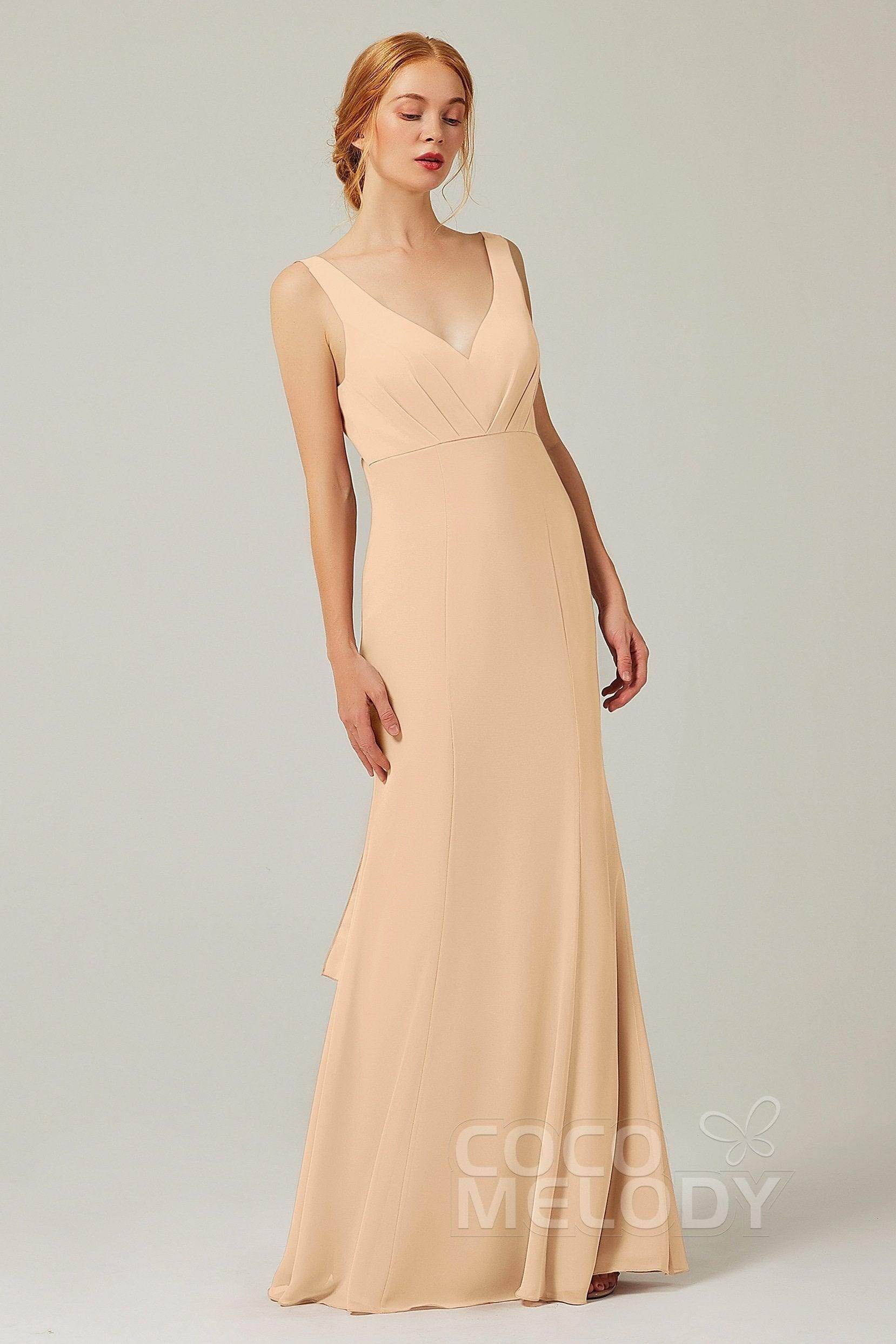 Sheath-Column Floor Length Chiffon Bridesmaid Dress CB0314