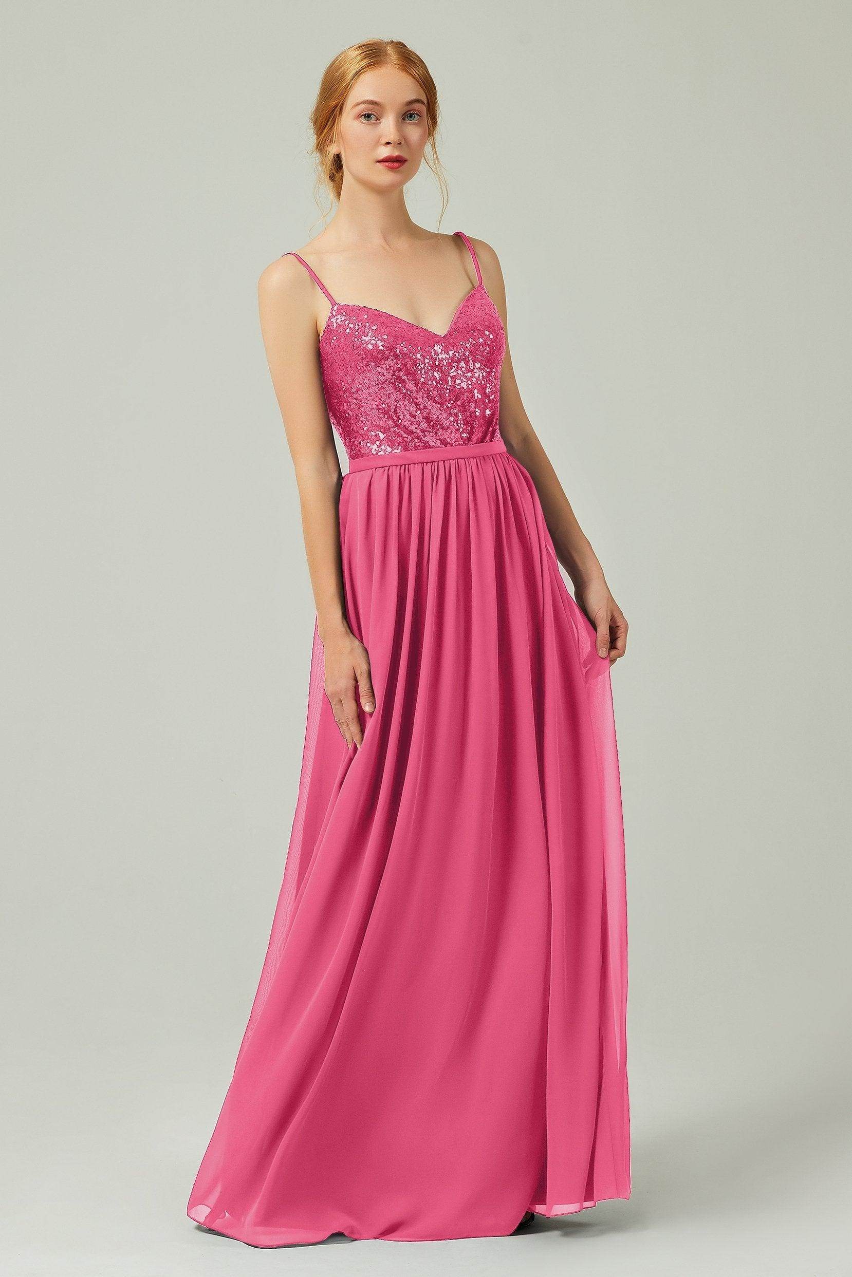 A-Line Floor Length Chiffon Sequined Bridesmaid Dress Formal Dresses CB0333