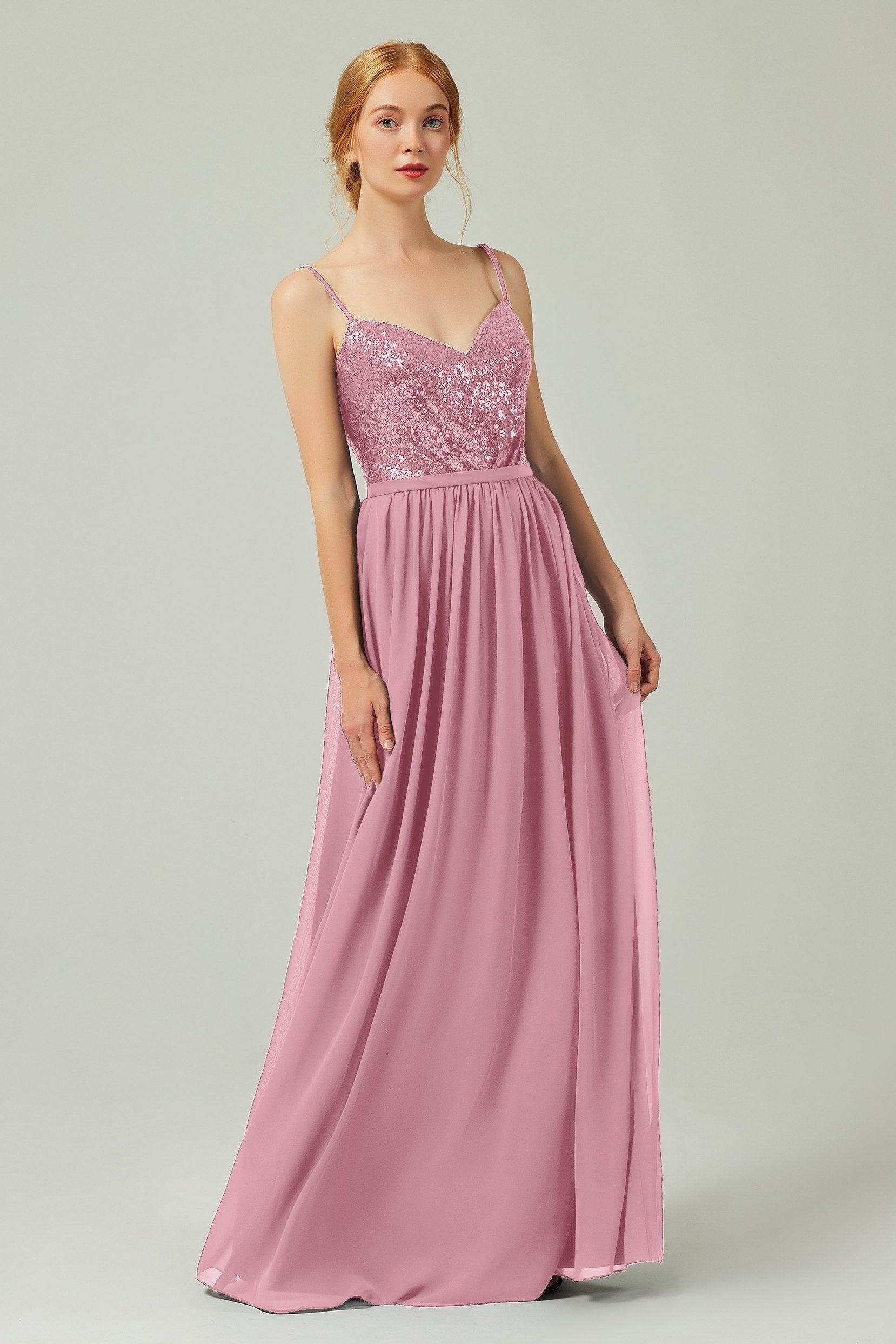 A-Line Floor Length Chiffon Sequined Bridesmaid Dress Formal Dresses CB0333